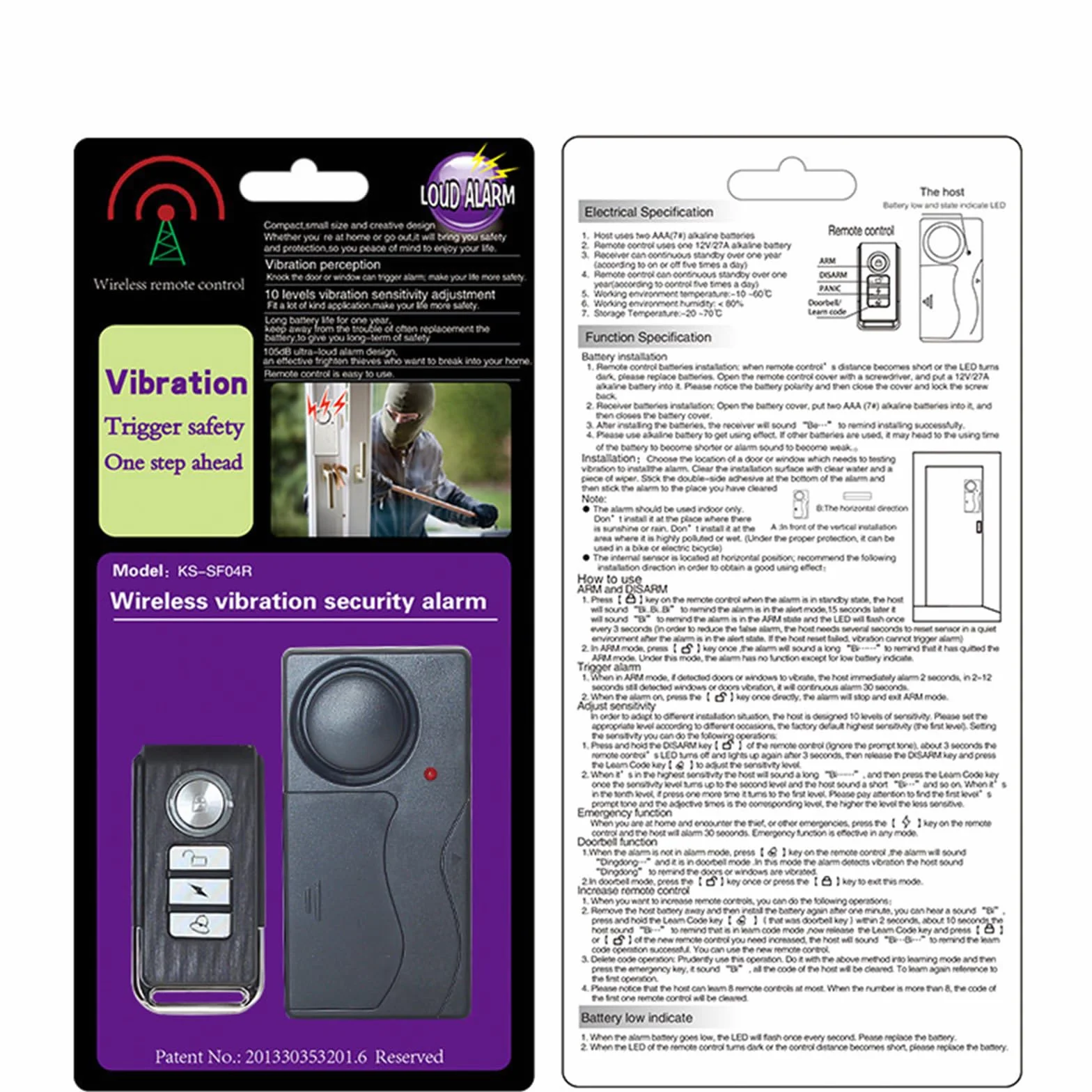 Alarma de Bicicleta Inalámbrica Sensor de Movimiento de Vibración con Control Remoto Antirrobo Ladrón para Bicicleta E-Bike Motocicleta Scooter Carrito Remolque Equipo 110db Super Loud