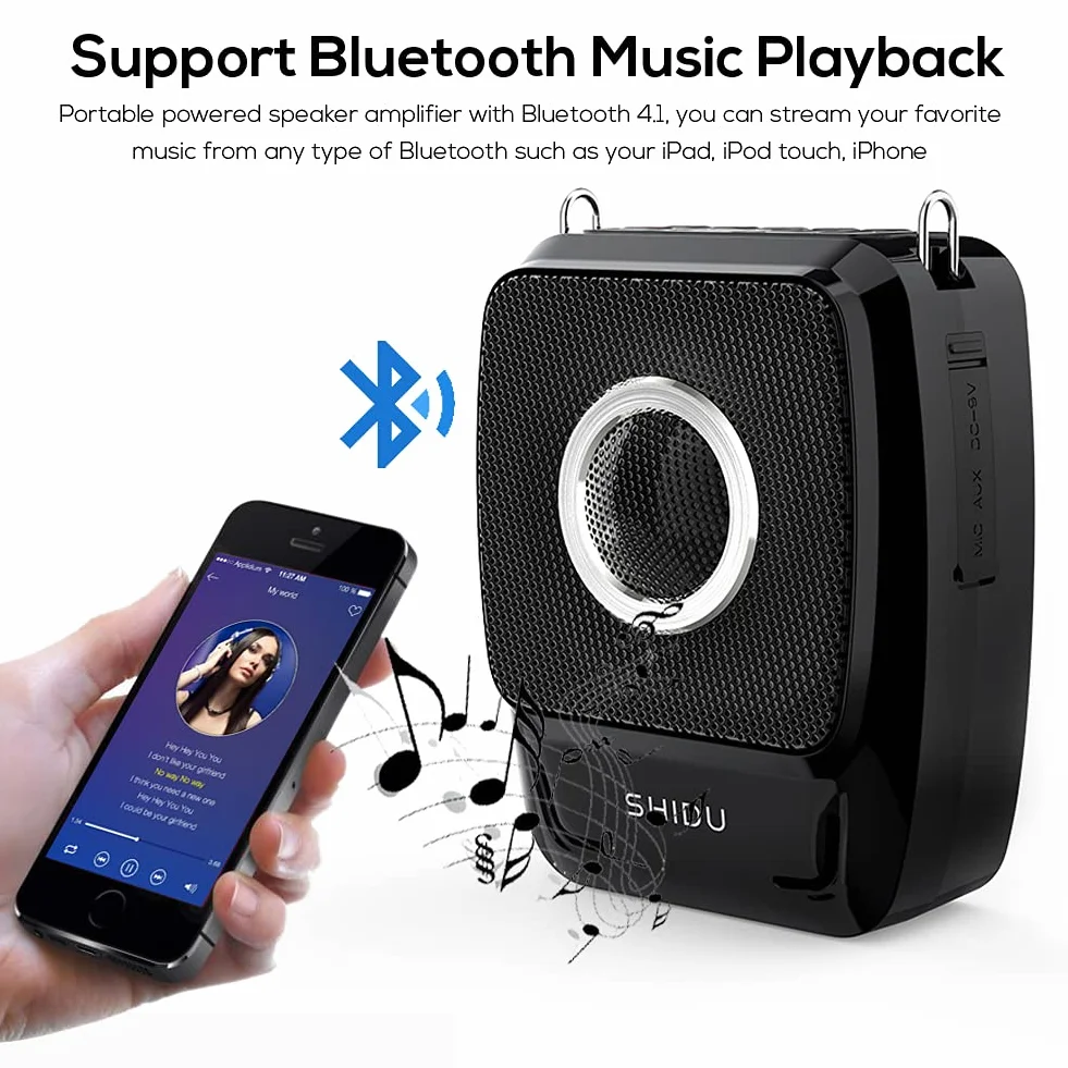 Amplificador de Voz Portatil inalámbrica Bluetooth SHIDU 25W Sistema de megafonía de batería Recargable amplificadores Voz con micrófonos Mini Altavoz con micrófono para Profesores, guías turísticos