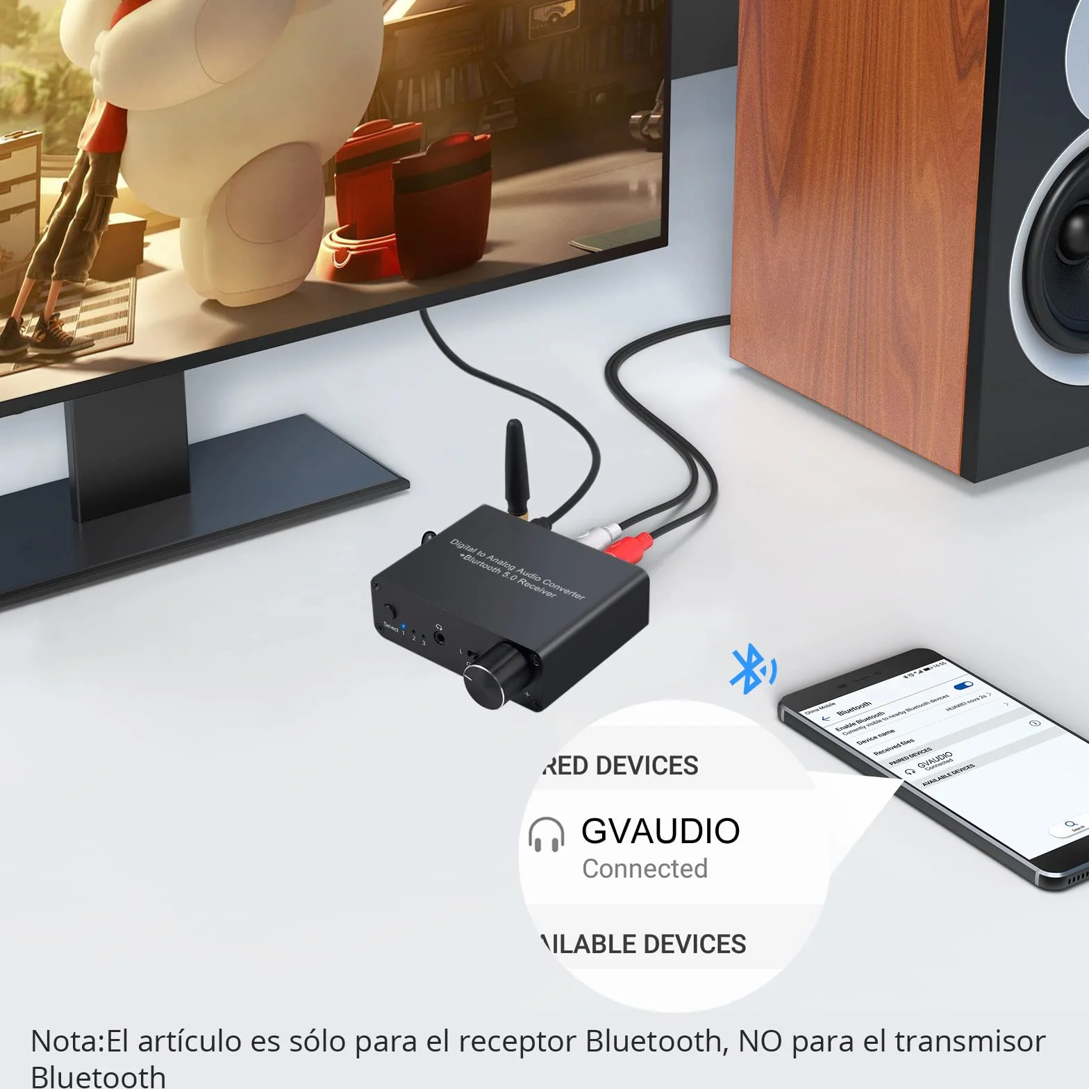 LiNKFOR 192kHz Convertidor Digital Óptico a Analógico Bluetooth V5.0 DAC Amplificador de Auriculares
