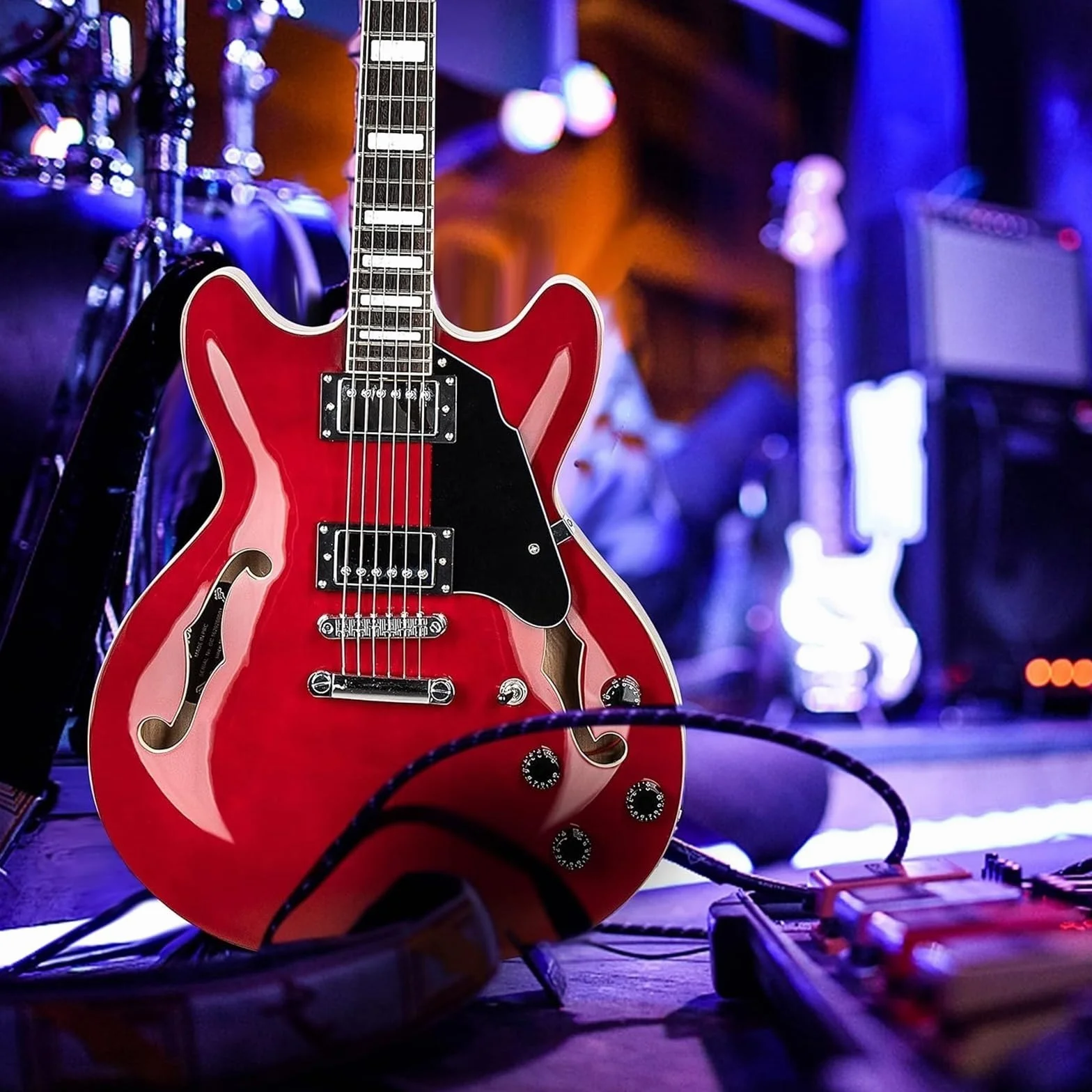 Guitarra Eléctrica De Escala Completa Cuerpo Semi Hueco Con Trastes De Acero Inoxidable(Red)