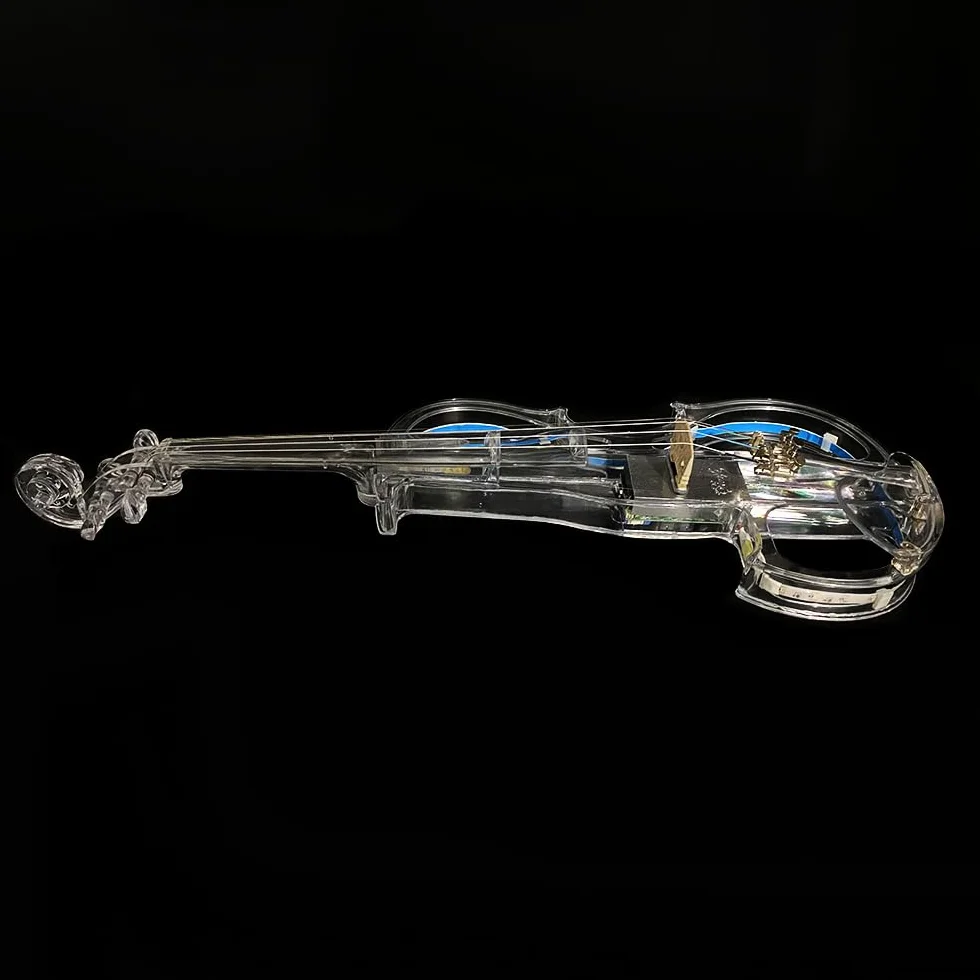 Violín eléctrico de tamaño 4/4, cuerpo de vidrio acrílico transparente, 3 colores, luz LED, bonito tono con funda, lazo, elv-led