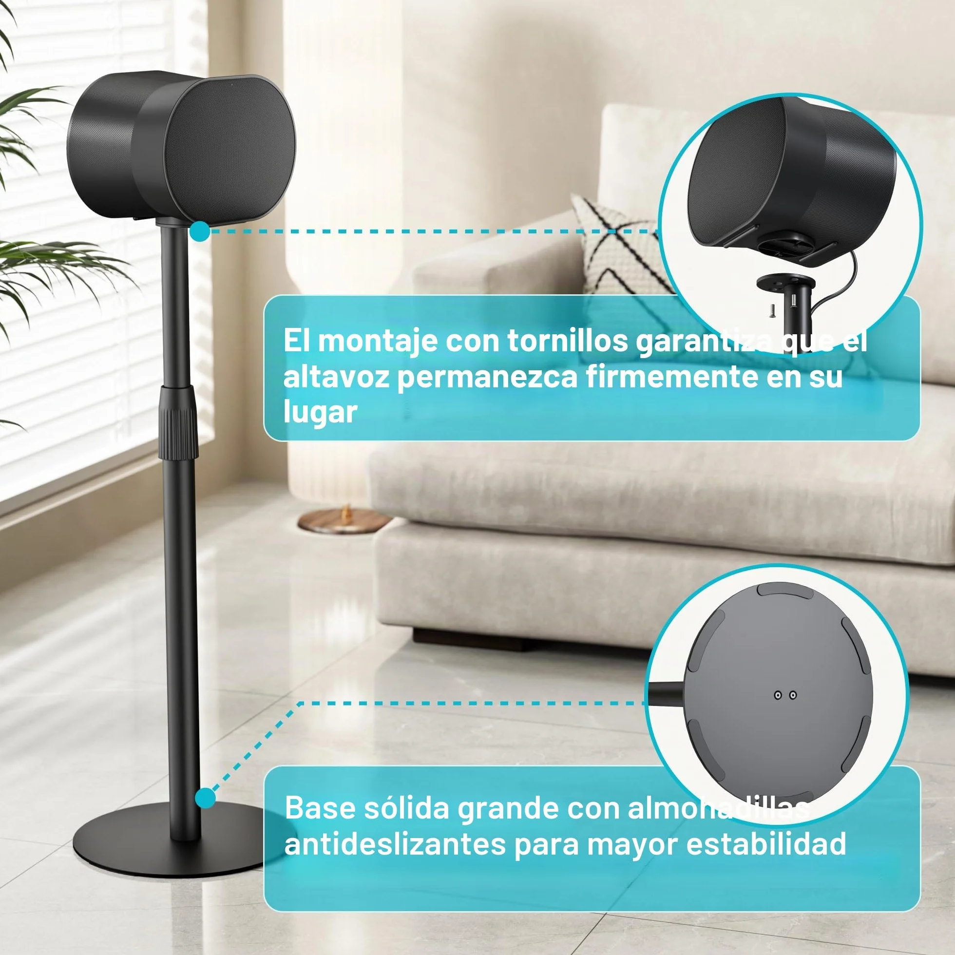 PEGZONE Soportes para Altavoces compatibles con SONOS Era 300 & 100, Juego de 2 Soportes de Suelo de Altura Ajustable de 683 mm a 1082 mm, Cada uno soporta 5 kg, gestión de Cables