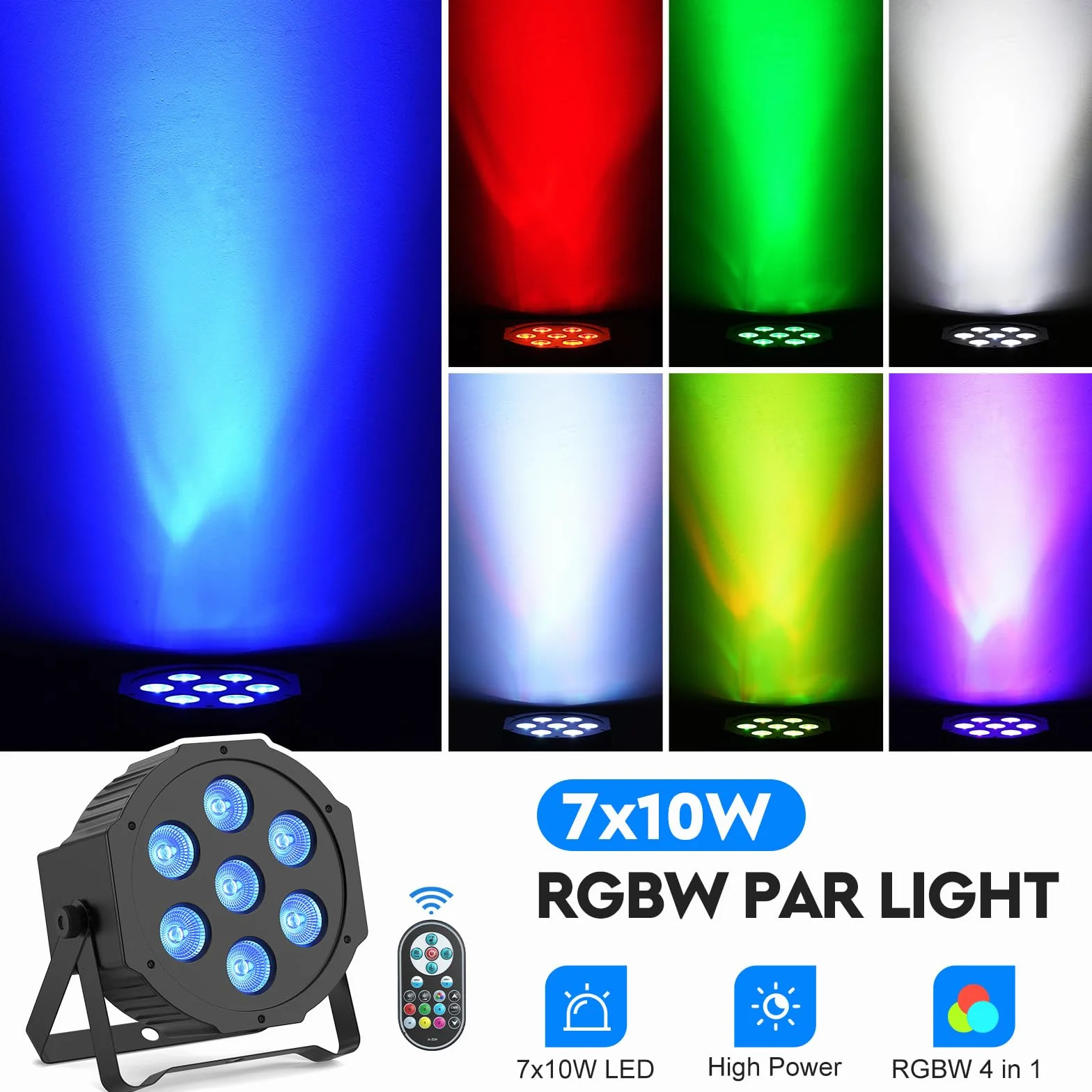 SEBRUANC RGBW Luz de Discoteca con Par LED Bolsa, 4PCS Foco LED Par DMX 7LED Luces de Escenrio con Control Remoto 8 Modos de iluminación para DJ Bar Boda Navidad