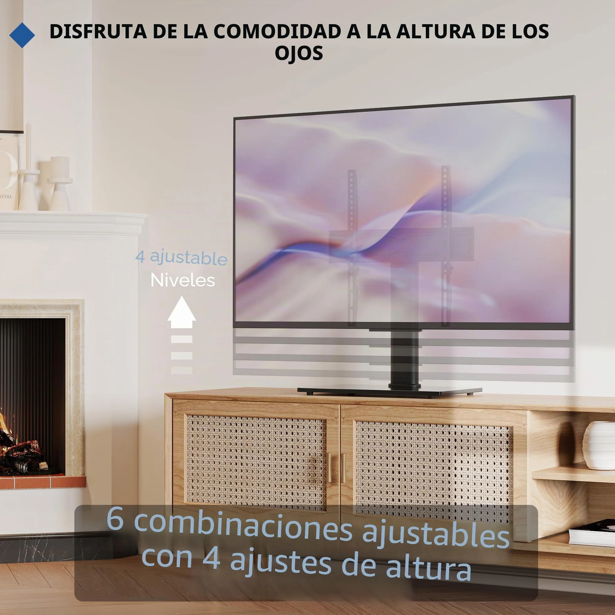 BONTEC Soporte TV Universal, Soporte de Pie para TV Mesa Elevador TV de 24-60 Pulgadas LED/LCD/Plasma/Curva/Plana, Altura Ajustable Plano y Curvo hasta 45 kg, Máx VESA 400x400 mm