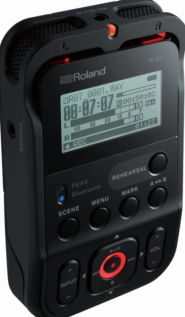 Roland R-07 Grabador de Audio portátil de Alta resolución, Rojo/Negro/Blanco