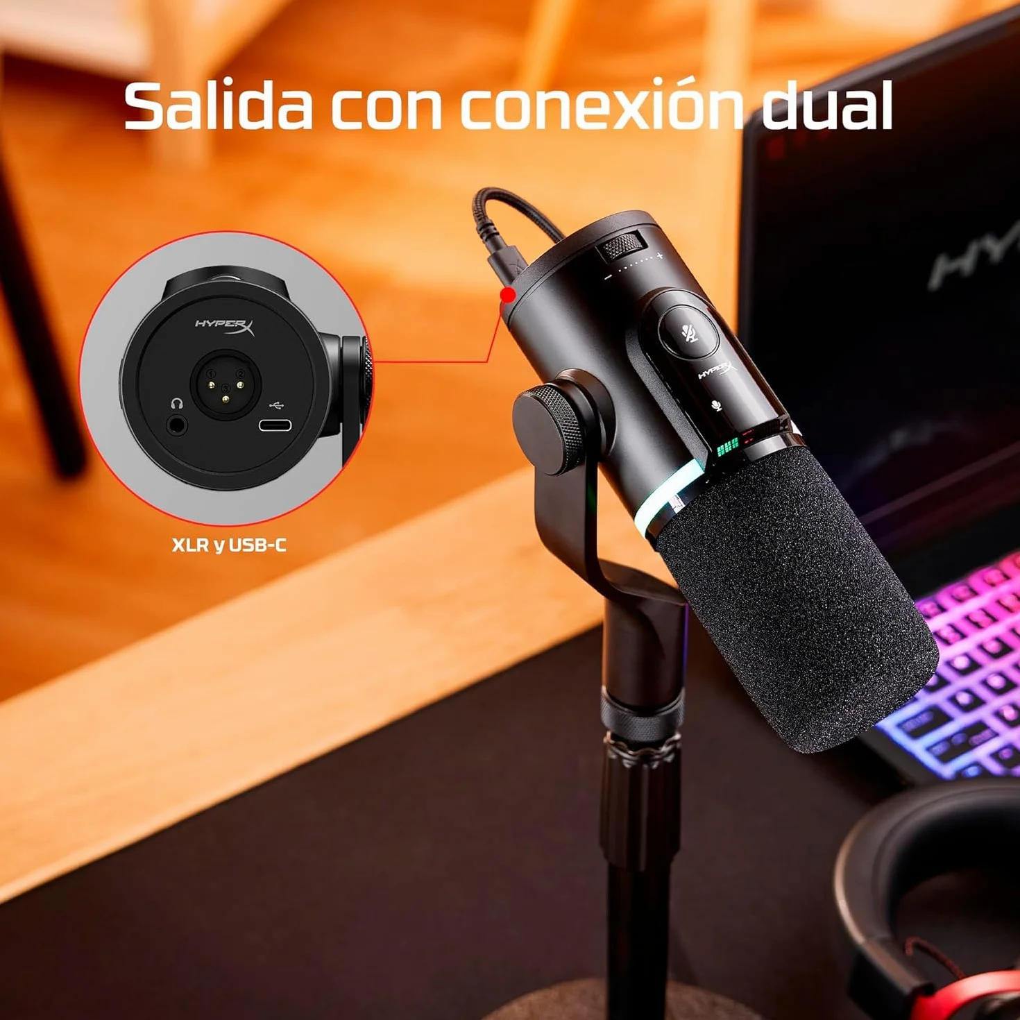 HyperX Flipcast - Micrófono dinámico cardioide para Streaming, podcasts y grabación Vocal, USB-C, XLR, metálico, Negro
