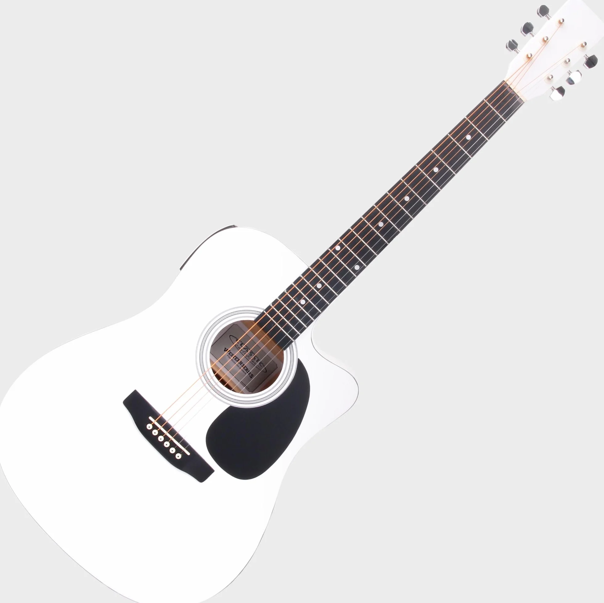 Classic Cantabile WS-10WH-CE Guitarra Western con pickup (acústica y amplificada, dreadnought, cutaway, EQ de 3 bandas + Presence, afinador con LCD, salidas XLR y jack) blanco brillo