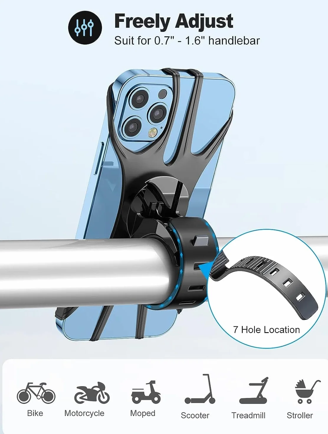 Soporte universal para teléfono móvil de bicicleta y moto, giratorio 360°, compatible con 4,5-7,0"