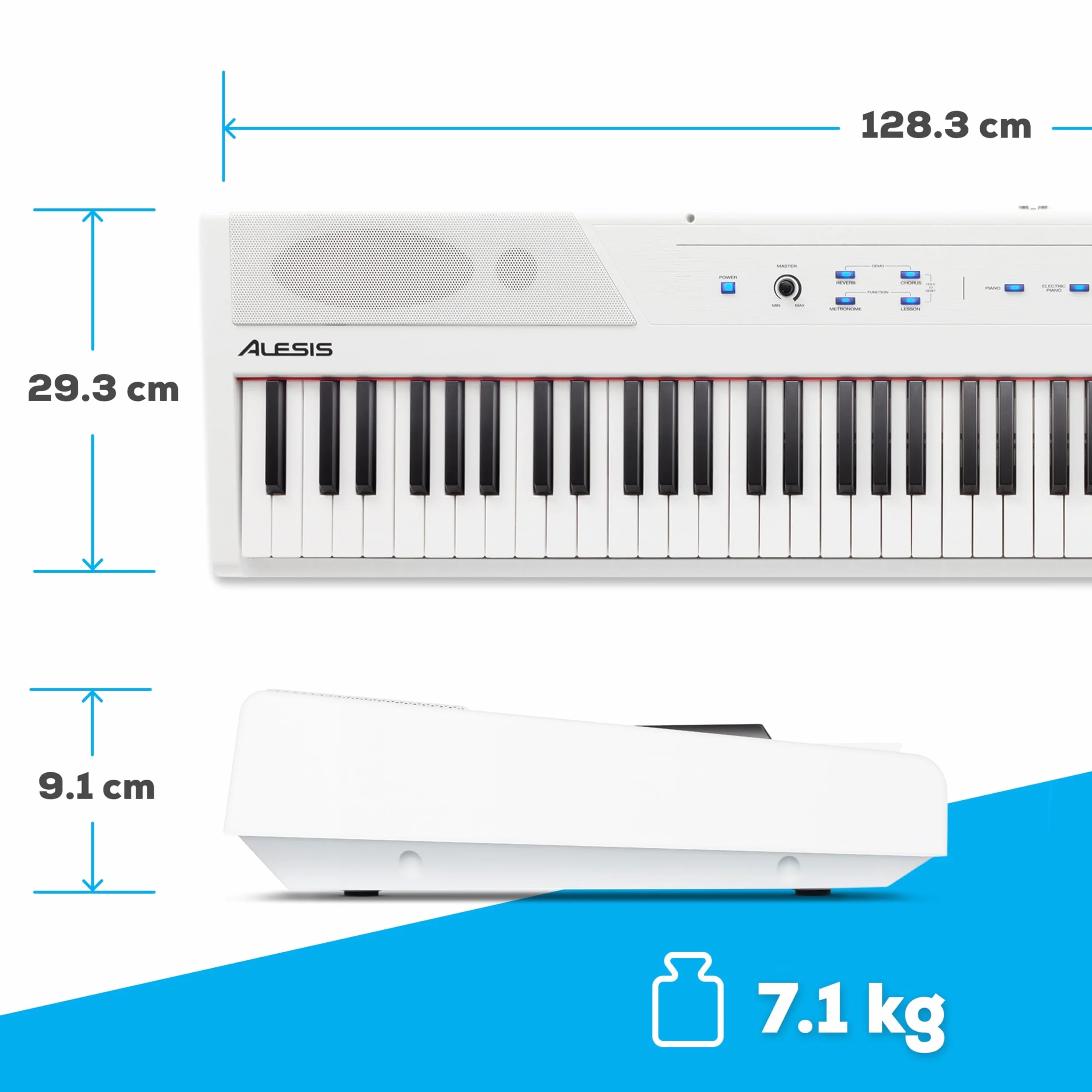 Alesis Recital Piano Eléctrico 88 Teclas Semi Contrapesadas con Altavoces, Lecciones de Piano, Metrónomo y 5 Kits de Sonidos - Blanco