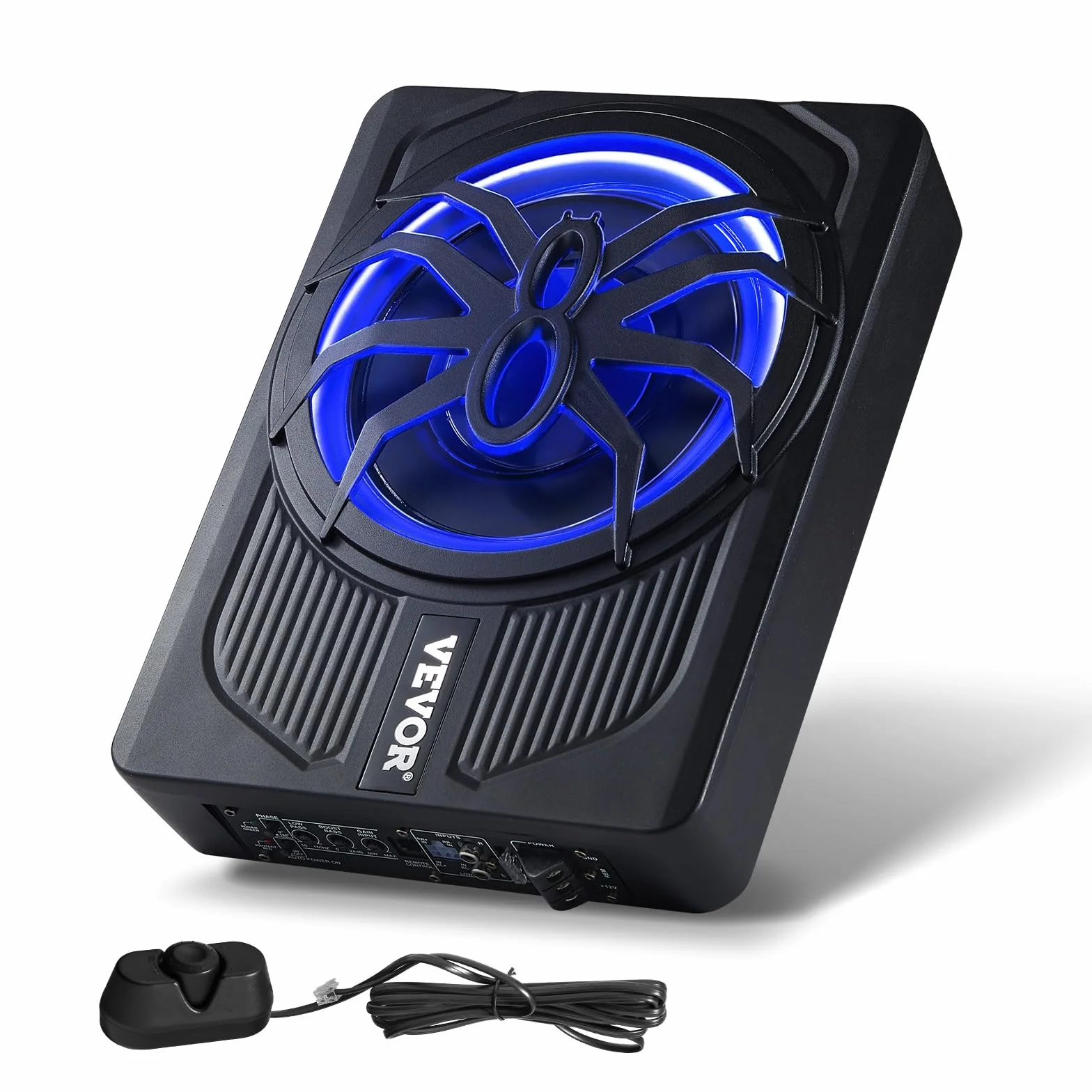 VEVOR Subwoofer para Debajo del Asiento para Automóvil 254 mm 440 W Altavoz Compacto para Coche Amplificador Incorporado Entrada Bajo Controlador de Volumen Control Remoto con Cable