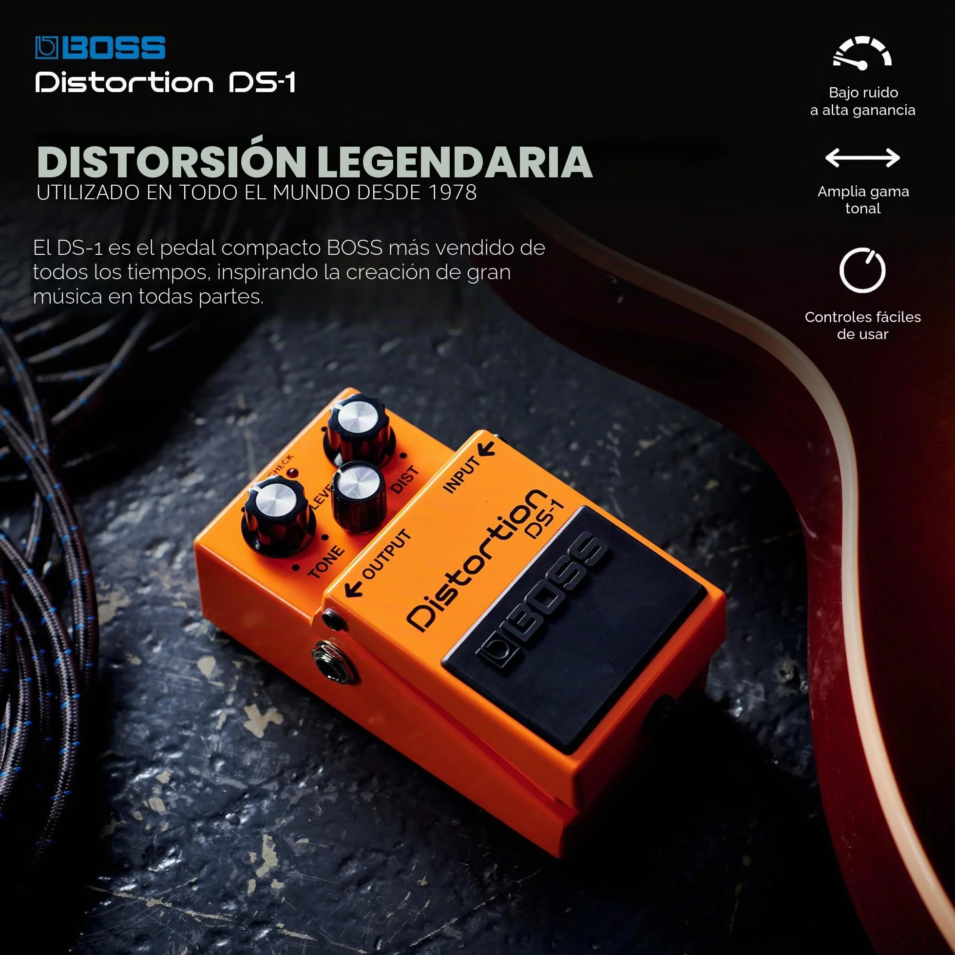 BOSS DS-1 Classic Distortion Pedal | Attack Tones met Harde Randen voor Zware Ritmes en Snijdende Solo's | Tone Control met een Breed Scala aan Sound Shaping-mogelijkheden