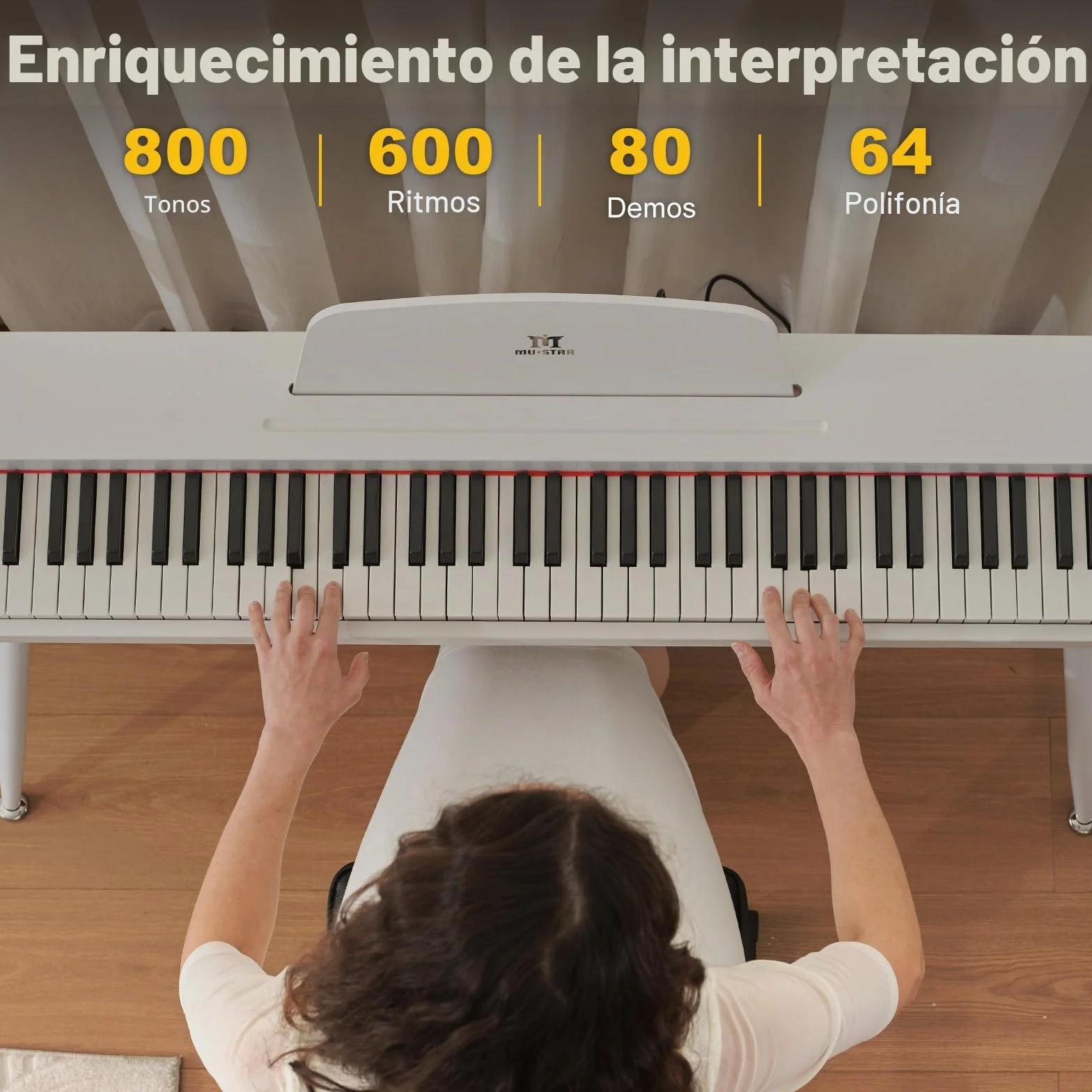 MUSTAR Piano digital de 88 teclas para principiantes, tamaño completo con 3 pedales, piano electrónico portátil, piano digital doméstico con USB MIDI y soporte, color blanco