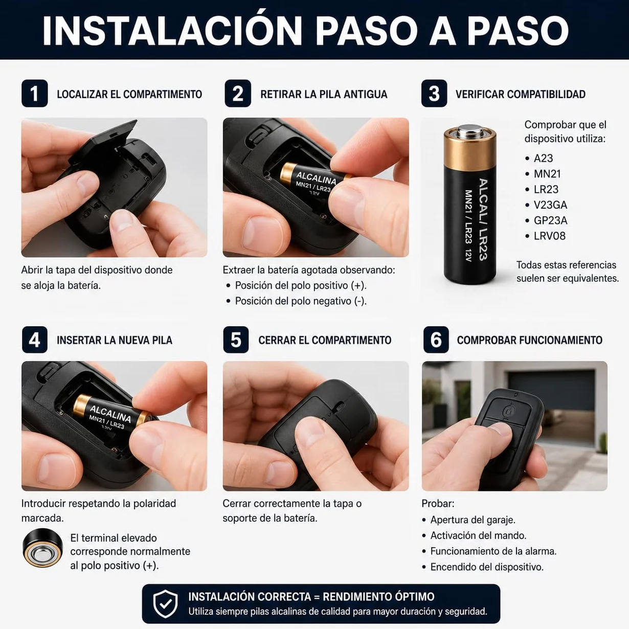 Pilas alcalinas MN21 A23 23A V23GA LRV08 8LR932 12V 2 Unidades