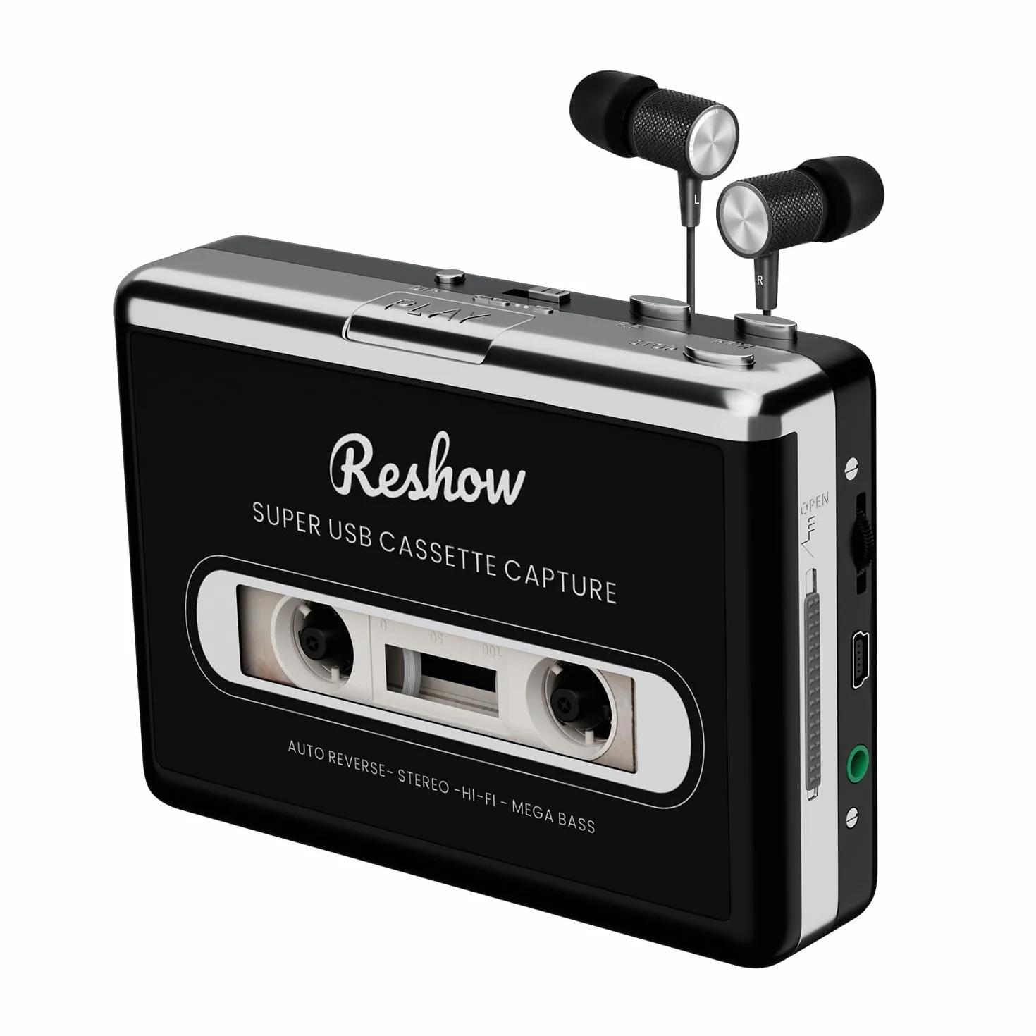 Reshow Grabadora de casete portátil convertidor USB a MP3 con micrófono y altavoz auriculares blanco