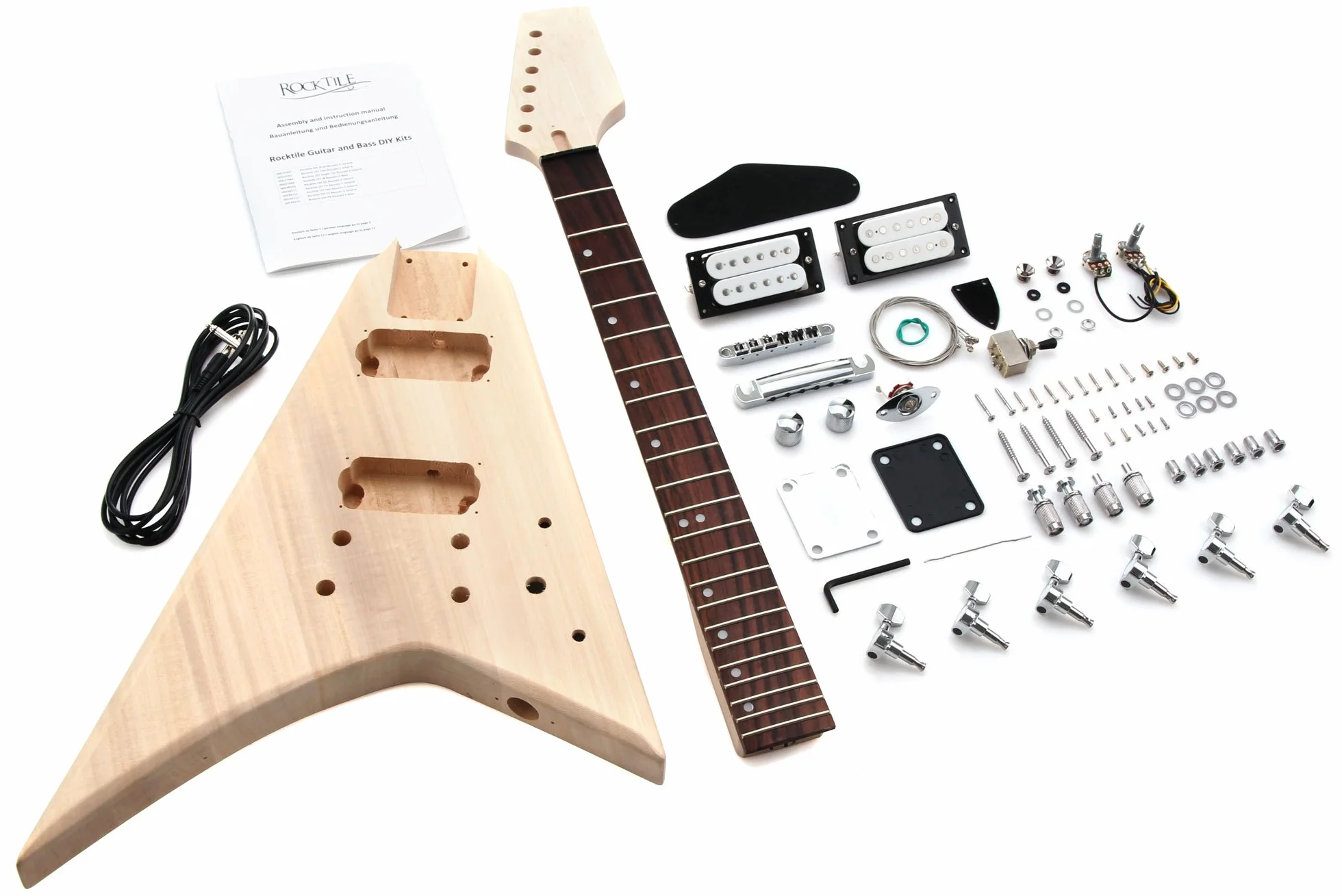 Kit de Guitarra Eléctrica Rocktile Estilo RR - DIY E-Guitarra con cuerpo y mástil de caoba, diapasón de palisandro, 2 humbuckers, mensura de 25" (635 mm), todas las piezas y hardware incluidos