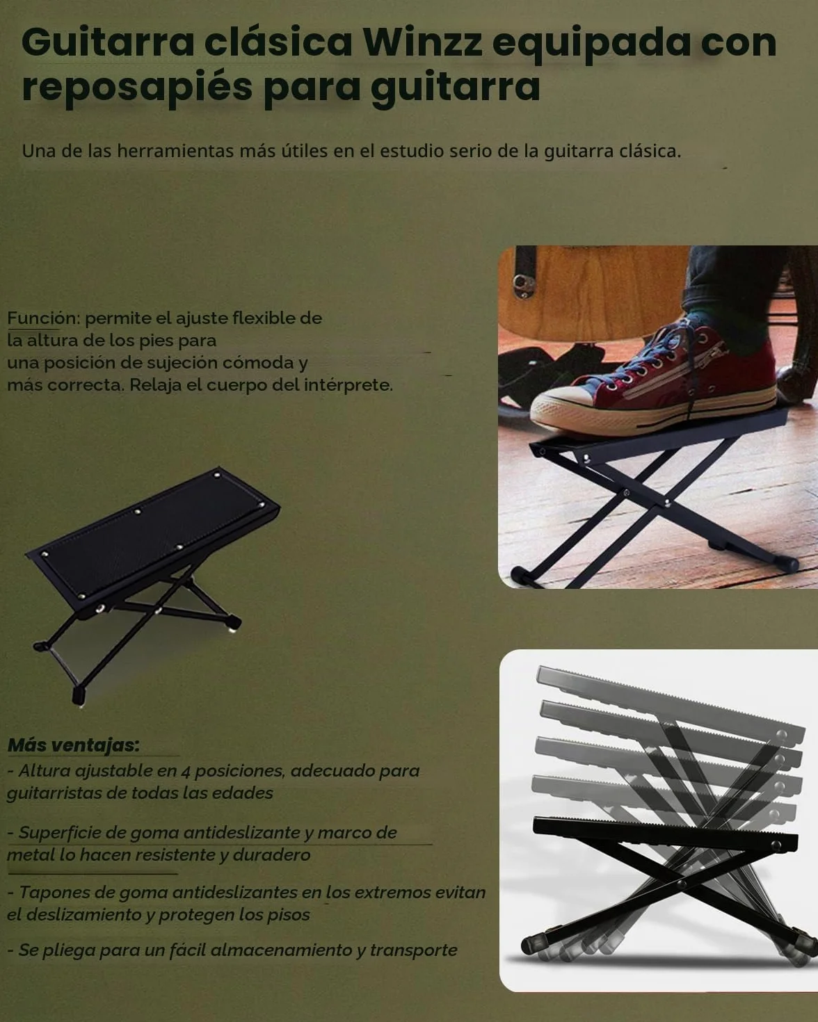 Winzz Guitarra Clásica 4/4 Starter Kit 39" para Principiantes con Reposapiés, Soporte con Ganchos de Pared, Diapasón, Afinador, Funda, Paño de Pulir - 6 Cuerdas de Nylon, Amarillo Brillante