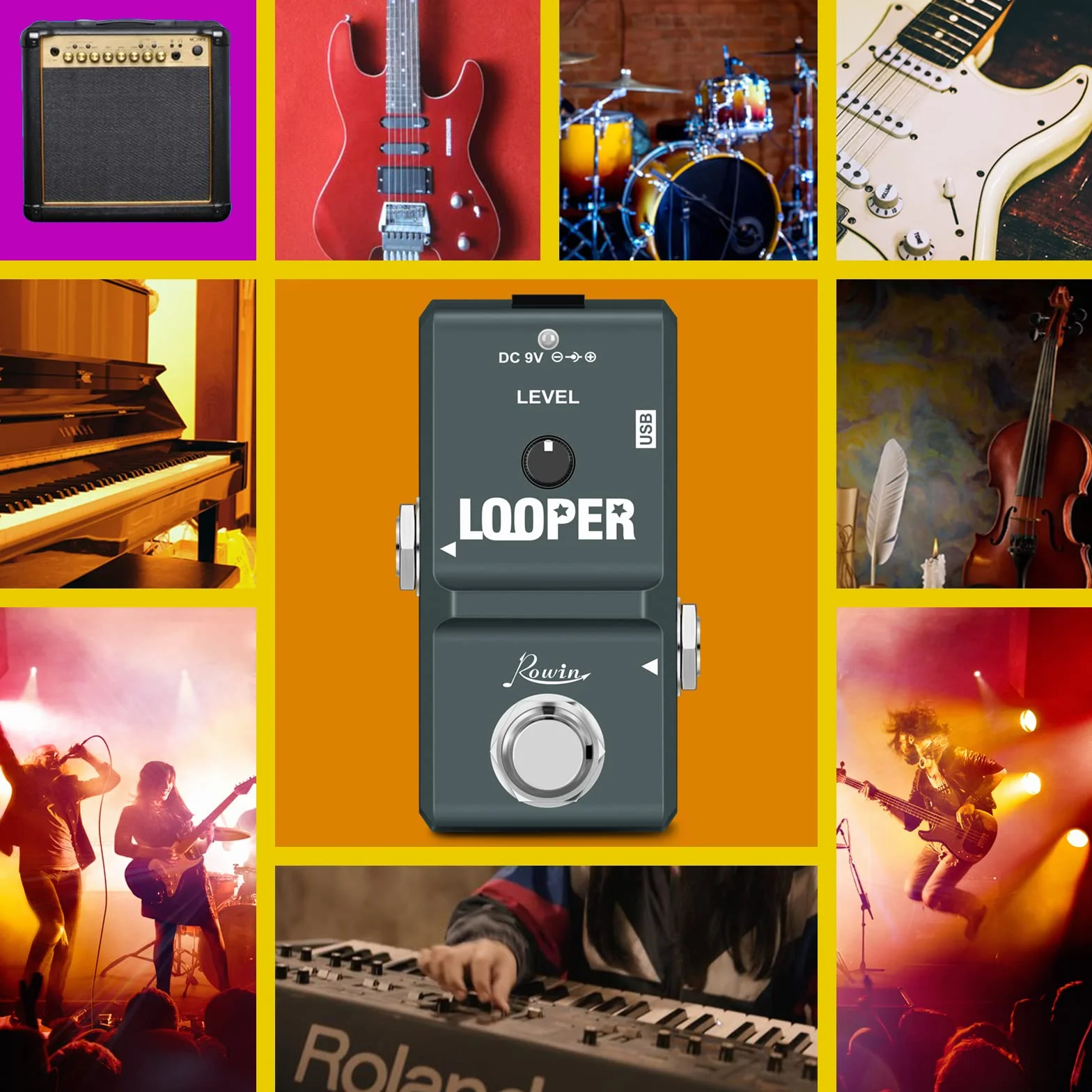 Rowin Tiny Looper - Pedal de guitarra con cable USB, bucle de grabación de 10 minutos Staion Unlimited Overdubs para guitarra eléctrica y bajo (LN-332)