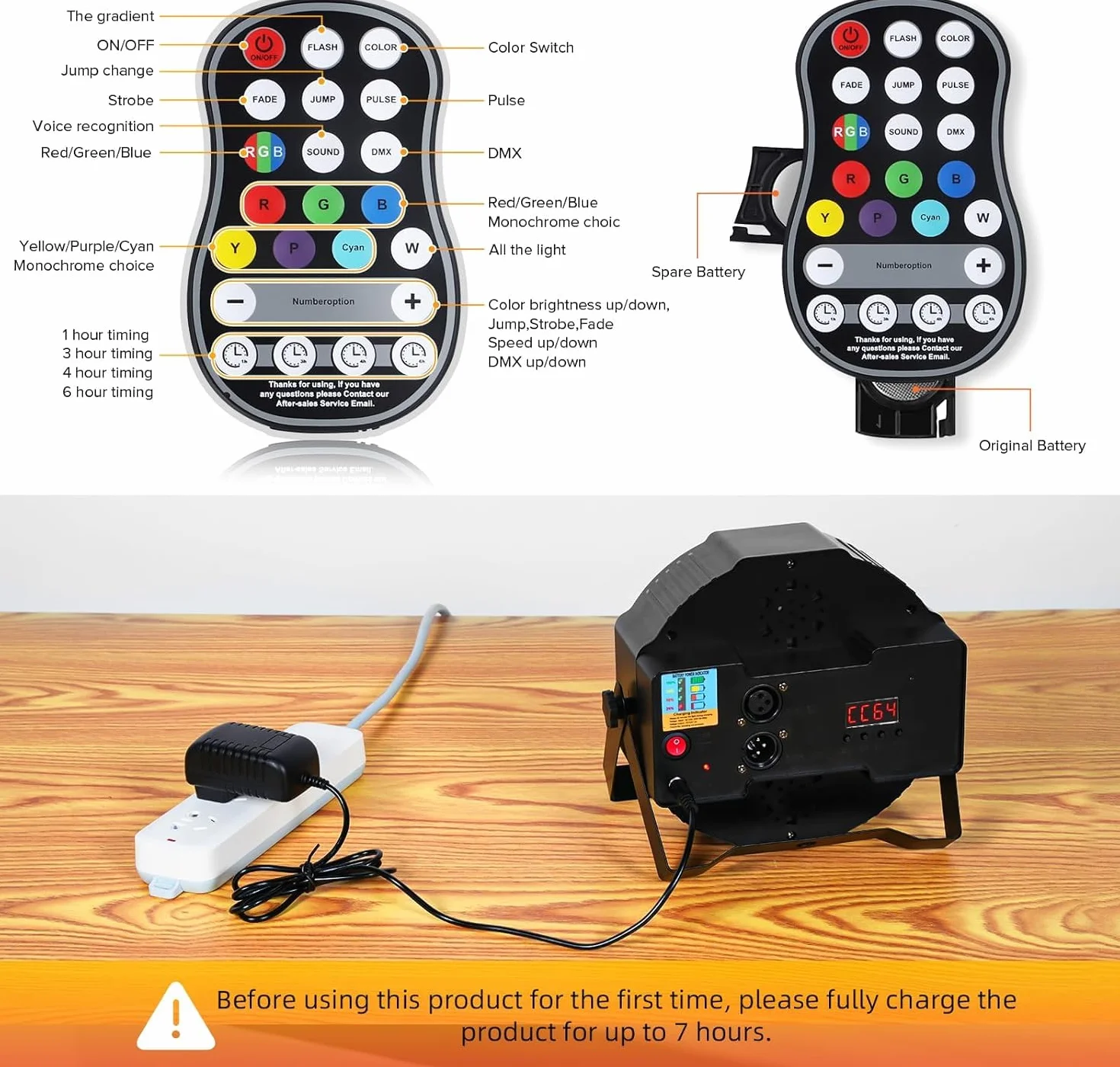 Foco LED con Batería 36 LED, 2PCS Luz RGB Recargable y Temporizada Escenario de Fiesta con Batería de 5000 mAh, Remoto 7CH Maestro-Esclavo Auto para Festival Escenario Iluminación Al Aire