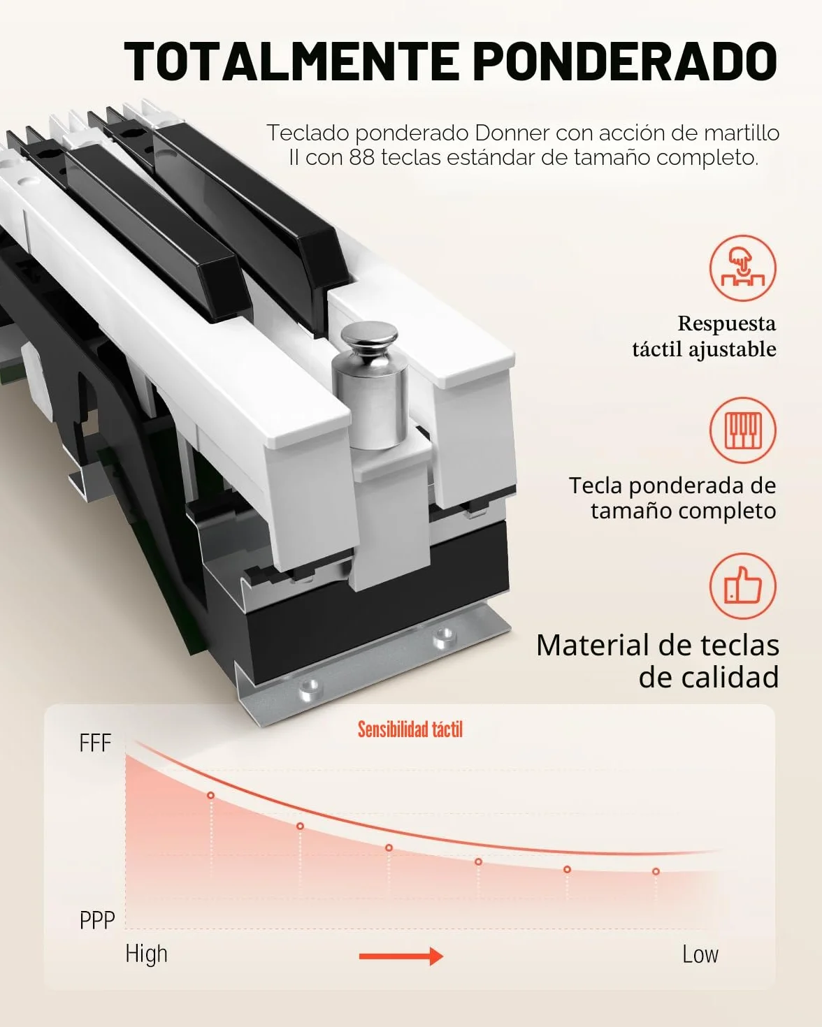 Donner DDP-80 Piano Digital de 88 Teclas Contrapesadas, Piano Eléctrico de Tamaño Completo con Soporte, Pedal Triple, Conexión MIDI e Interfaz para Auriculares, Color Madera Clara