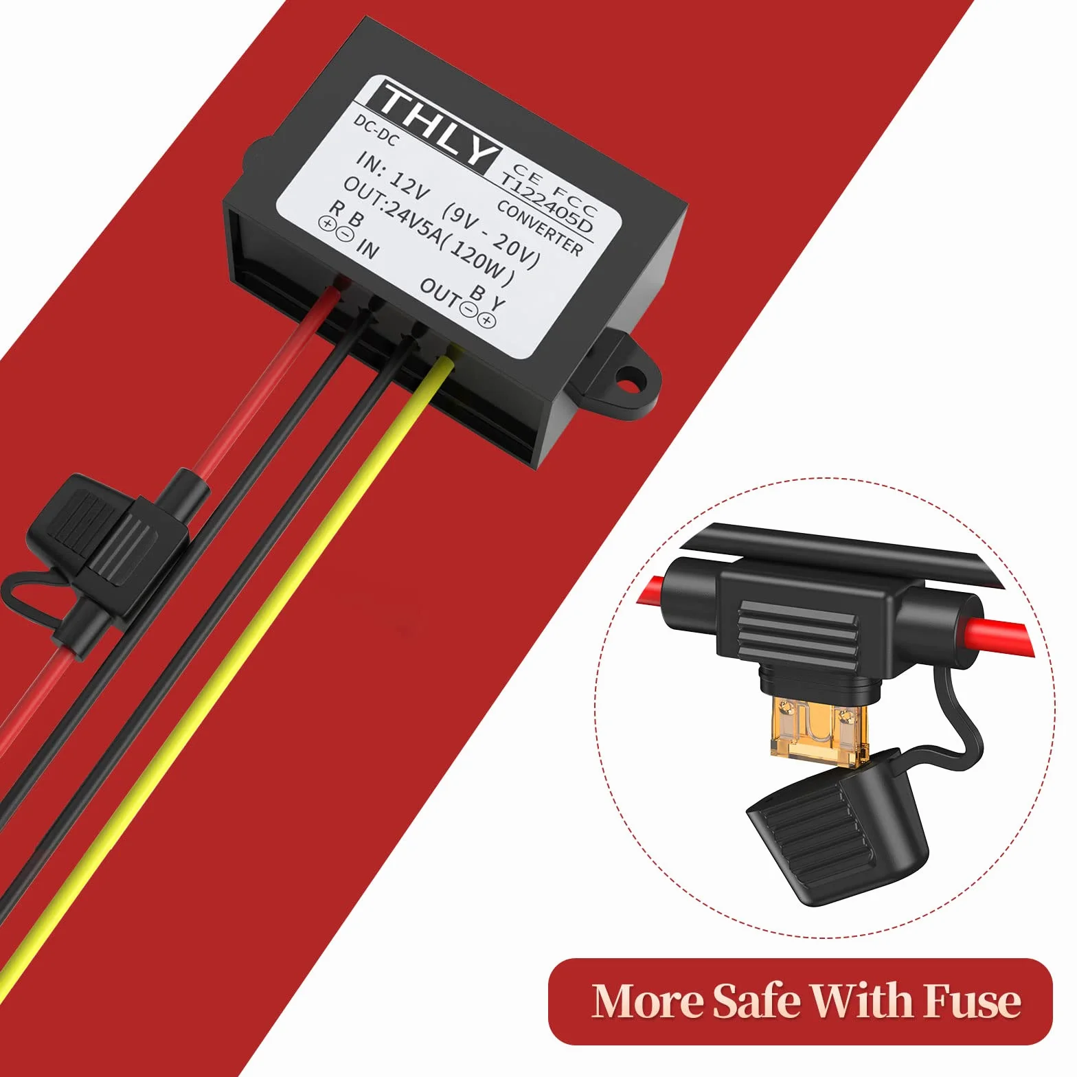 12V a 24V Step up Converter, Convertidor Transformador 5A 120W Convertidor 12v a 24v con Fusible Impermeable Y Bloque de Terminal Rápido, DC DC Converter para de Camión Vehículo Barco (Acepta DC9-20V)