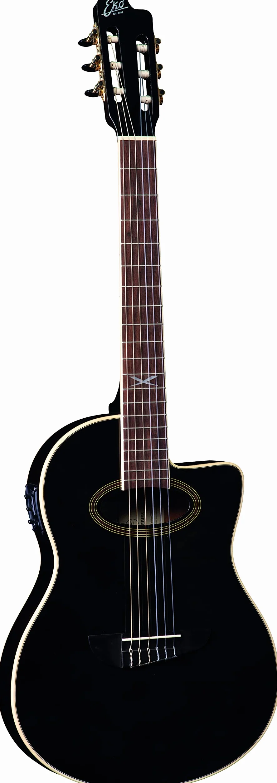EKO GUITARS – NXT NYLON N100CE SEE THROUGH BLACK, Guitarra Clásica Cutaway Electrificada, Tapa Abeto, Aros, Fondo y Mástil Caoba, Diapasón South American Roupanà, Escala 650 mm, Color Negro