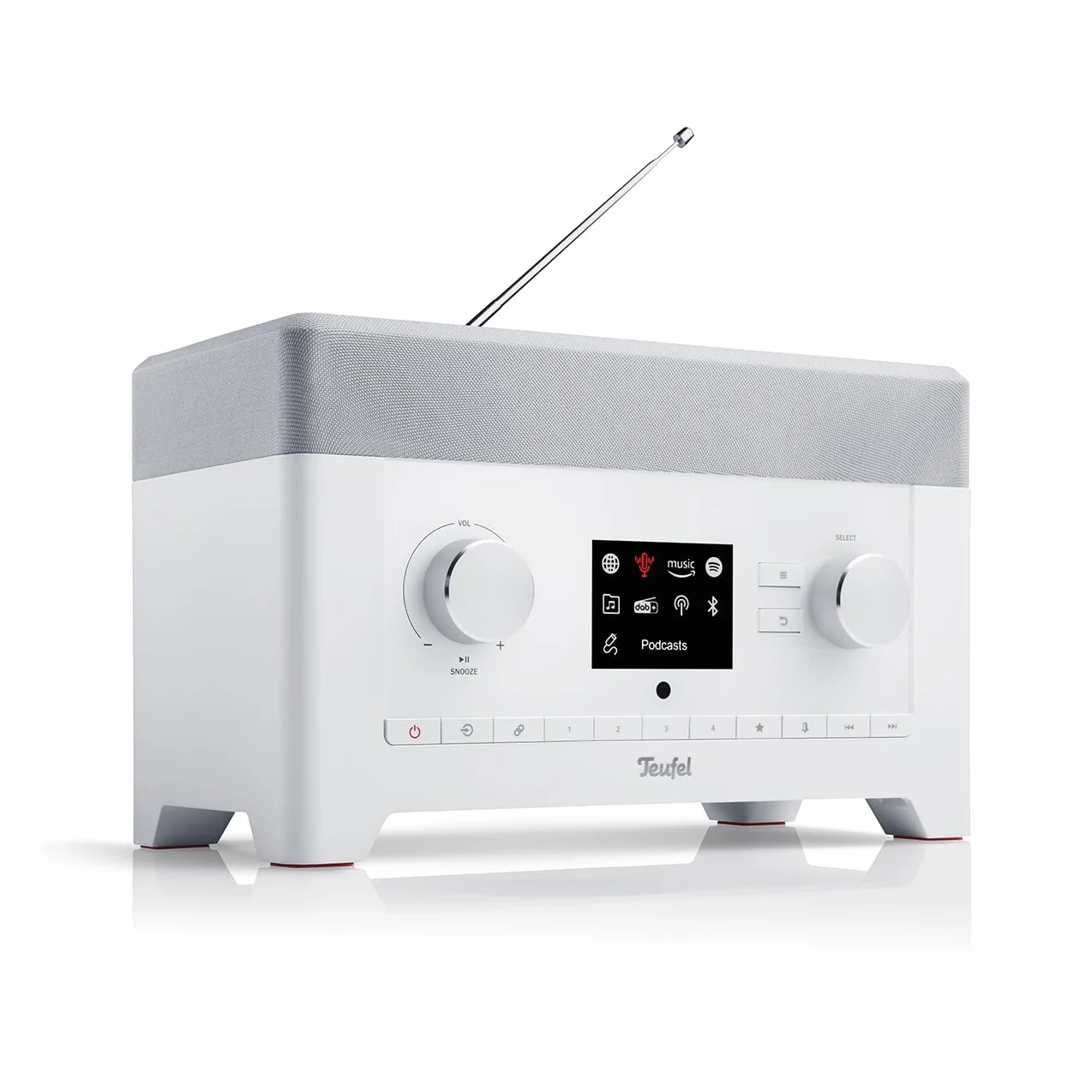 Teufel Radio 3SIXTY - Altavoz Bluetooth con Radio Digital Premium Internet Dab+, Sonido de 360 Grados, función de Banco de energía, subwoofer, función de Despertador - Blanco