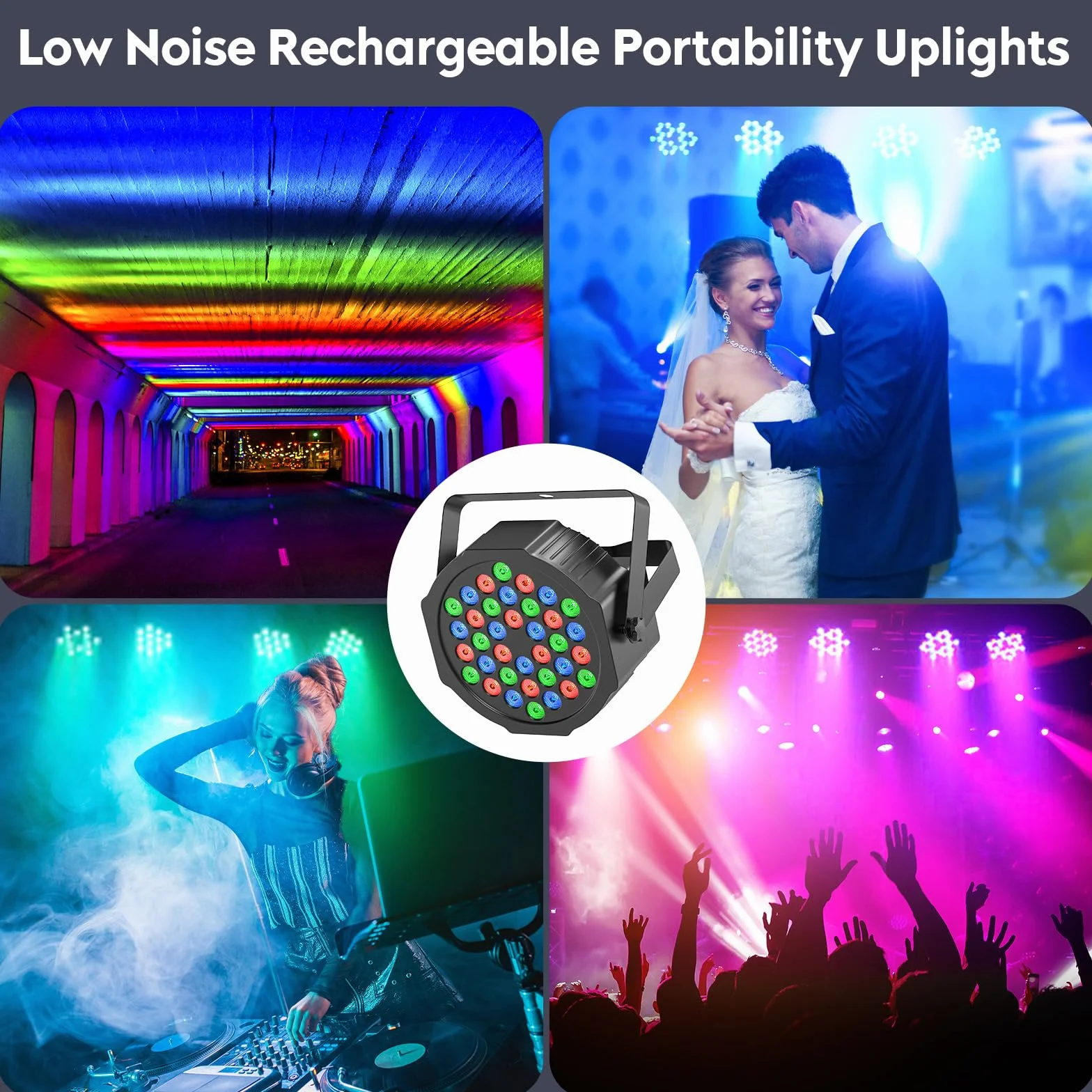 Foco LED con Batería 36 LED, 2PCS Luz RGB Recargable y Temporizada Escenario de Fiesta con Batería de 5000 mAh, Remoto 7CH Maestro-Esclavo Auto para Festival Escenario Iluminación Al Aire