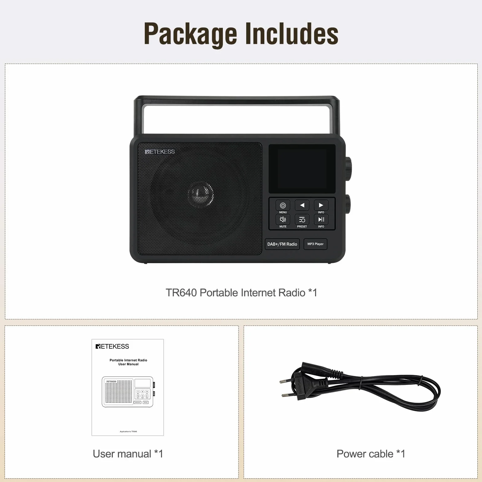Retekess TR640 Radio por Internet,Radio Digital Dab,Digital FM,Apta para Entusiastas,Silencio con un Solo Toque,Antena Externa,Operación de la Perilla,Personas de Mediana Edad