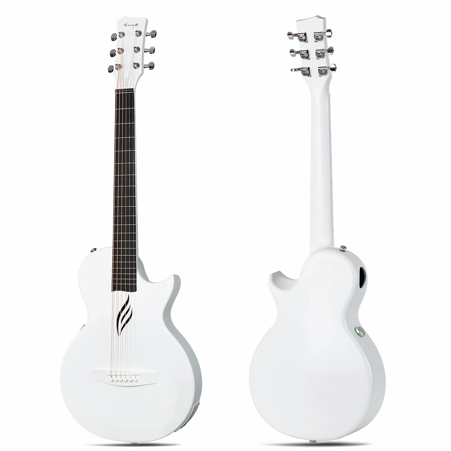 Enya Kit Guitarra Eléctrica Acústica - 1/2 Nova Go SP1 Blanca con pastilla Smart AcousticPlus Pequeña y liviana para niños Adultos Principiantes Set de iniciación Banda de Viaje