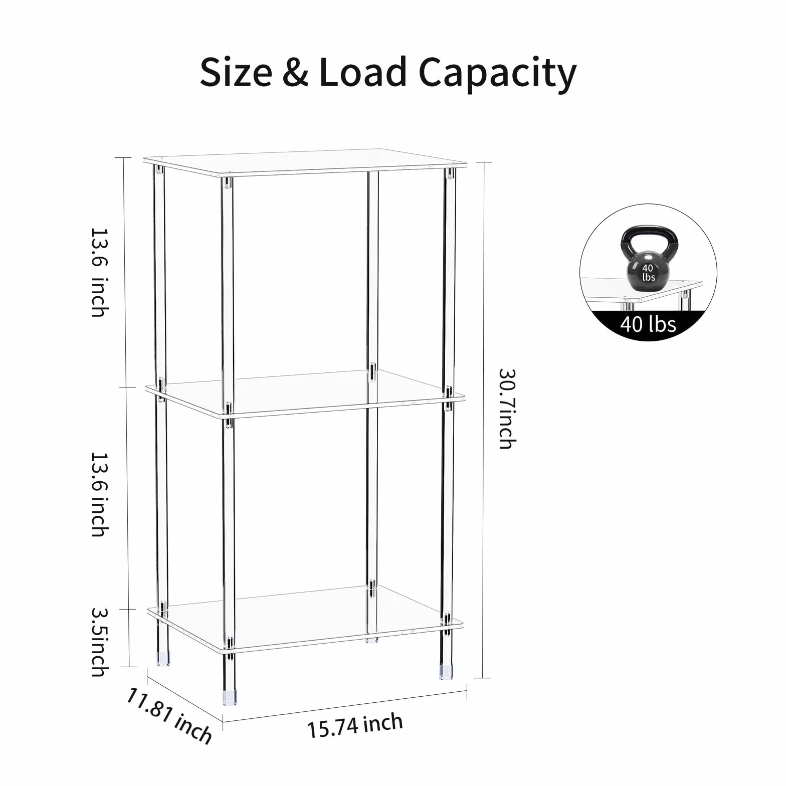 Soporte acrílico para tocadiscos, mesa giratoria transparente de 3 niveles con almacenamiento de discos de vinilo, 15.75 pulgadas de largo x 11.8 pulgadas de ancho x 30.7 pulgadas de alto, mesa