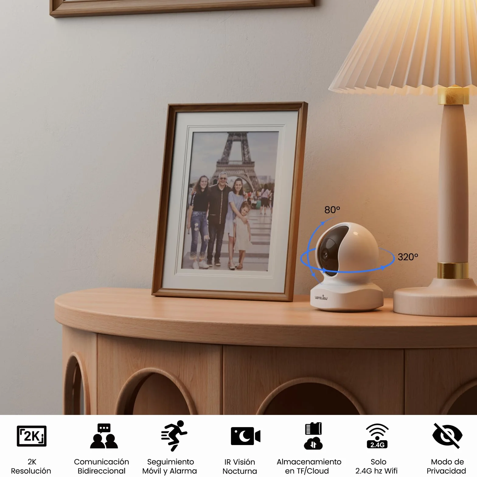 wansview 2K Camara Vigilancia WiFi Interior - 2Pack Camaras Vigilancia Domicilio WiFi 360° para Perros, Seguimiento del Movimiento, Detección de Humano, Grabación Continua, Audio Bidireccional
