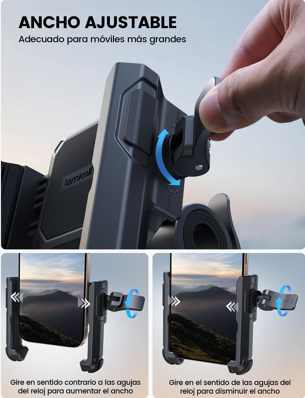 Lamicall Soporte Bicicleta Moto 360° Rotación 4,7-7" Smartphone iPhone Samsung Xiaomi