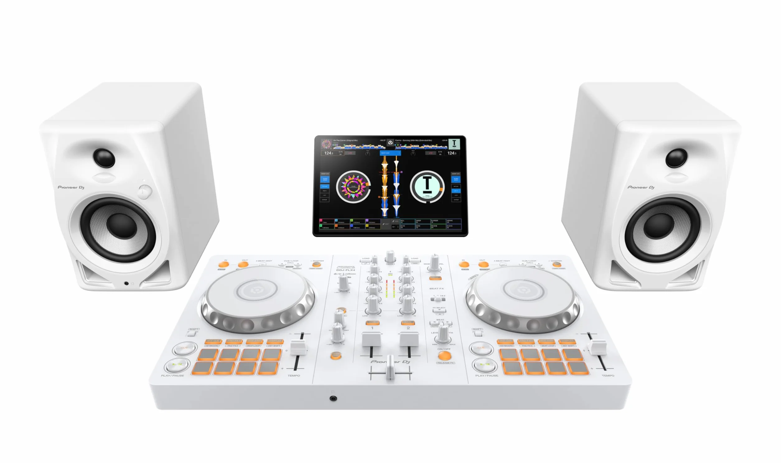 Pioneer DJ DDJ-FLX4 - Rekordbox de 2 cubiertas y controlador Serato DJ - Blanco, edición limitada