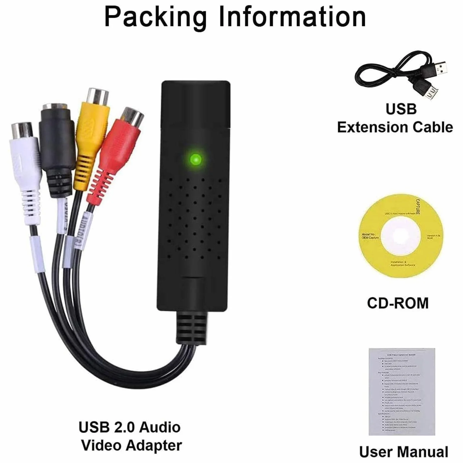 Conversor de Archivos Digitalizados USB 2.0 de Audio y Vídeo, Tarjeta de Captura, Memoria para Windows 10/8/7/XP Mac