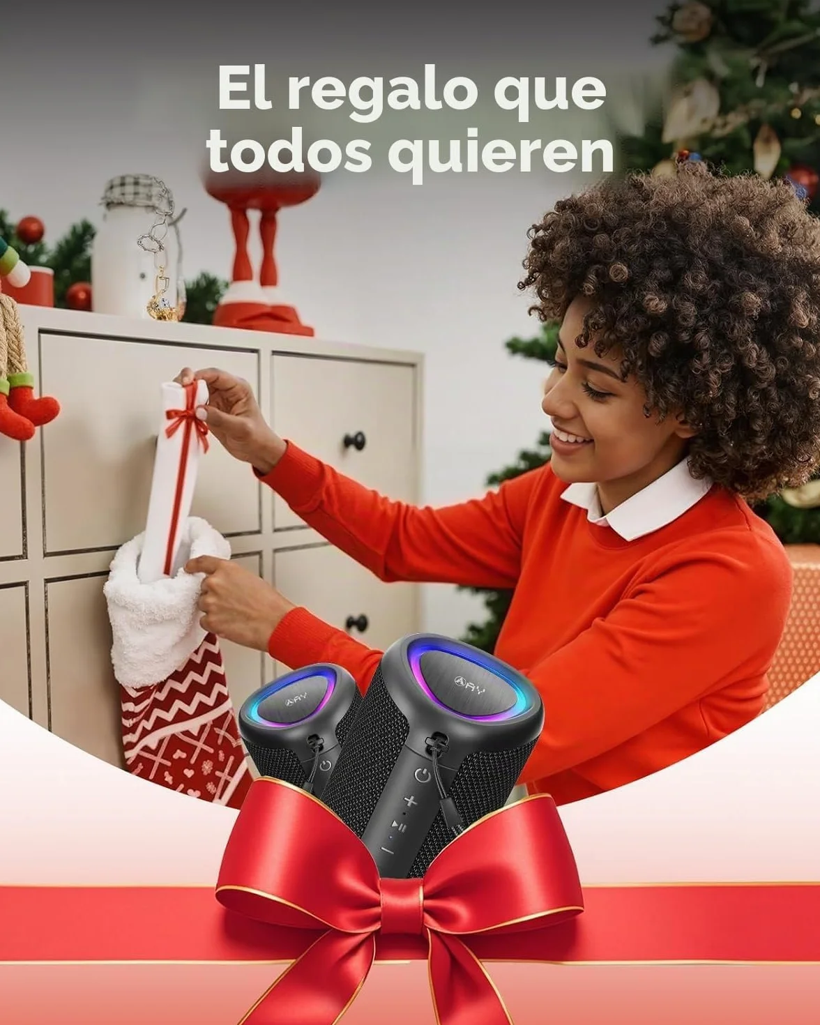 AY Altavoz Bluetooth Portátil con Luces, Impermeable IPX5, Parlante Estéreo, Entrada AUX&TF-Card, Autonomía de 24H, Altavoz Inalámbrico Bluetooth 5.3 Compacto para Camping,Viajes, Aire Libre