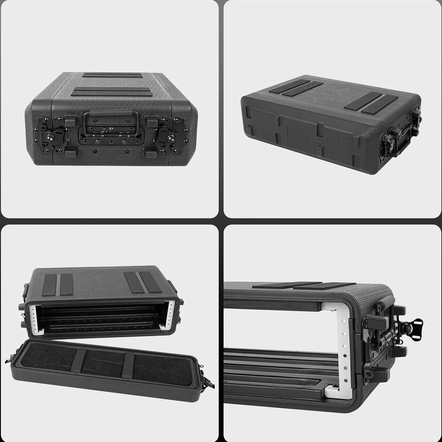 Maletín en rack de 4U, plano, 40,6 cm de profundidad, maletín de viaje en rack de 19 pulgadas para vuelo, carretera, con protección impermeable y revestimiento de espuma