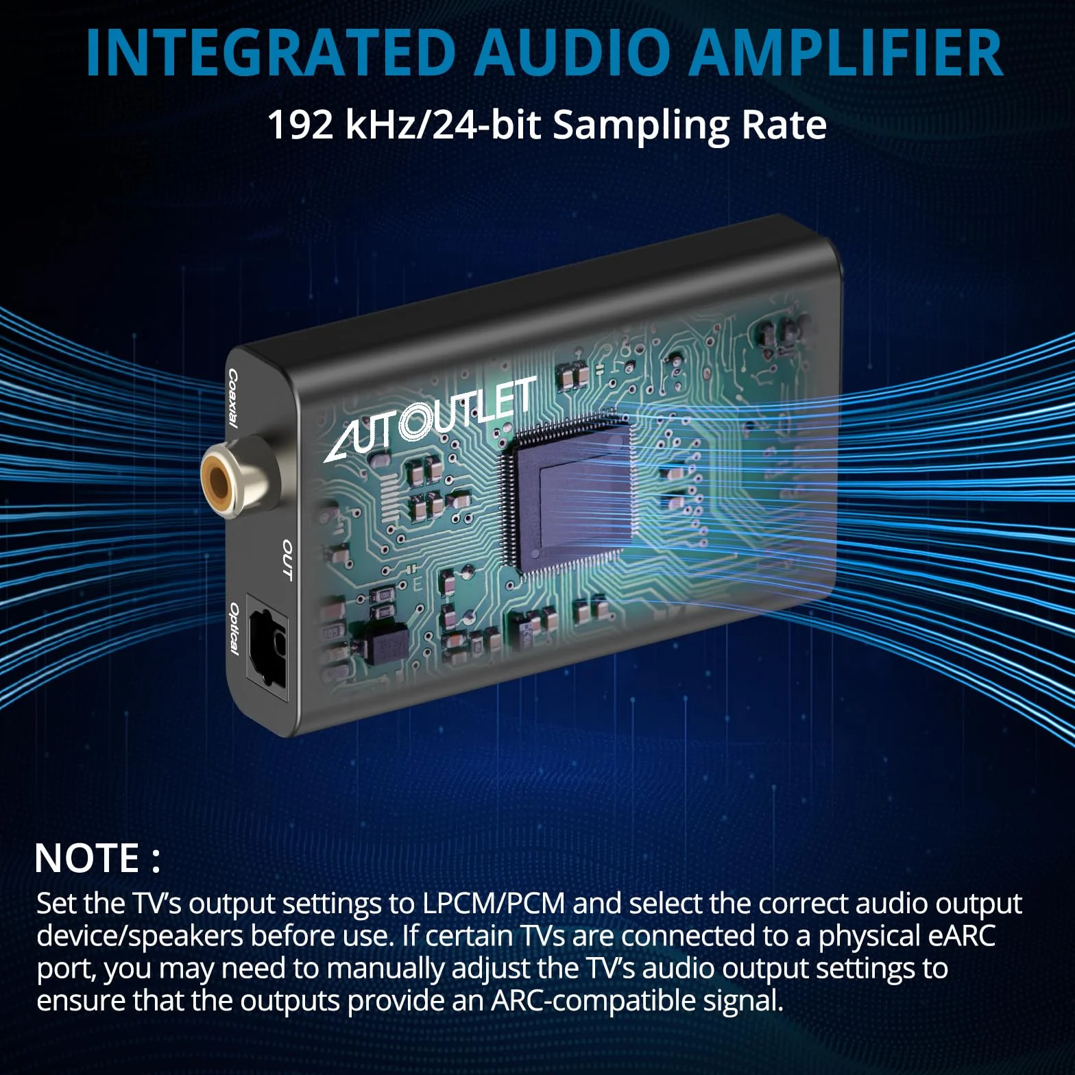 AUTOUTLET Extractor de Audio Digital ARC HDMI ARC a Óptico/Coaxial Convertidor de TV a Sonido Digital para Soundbar, Amplificador