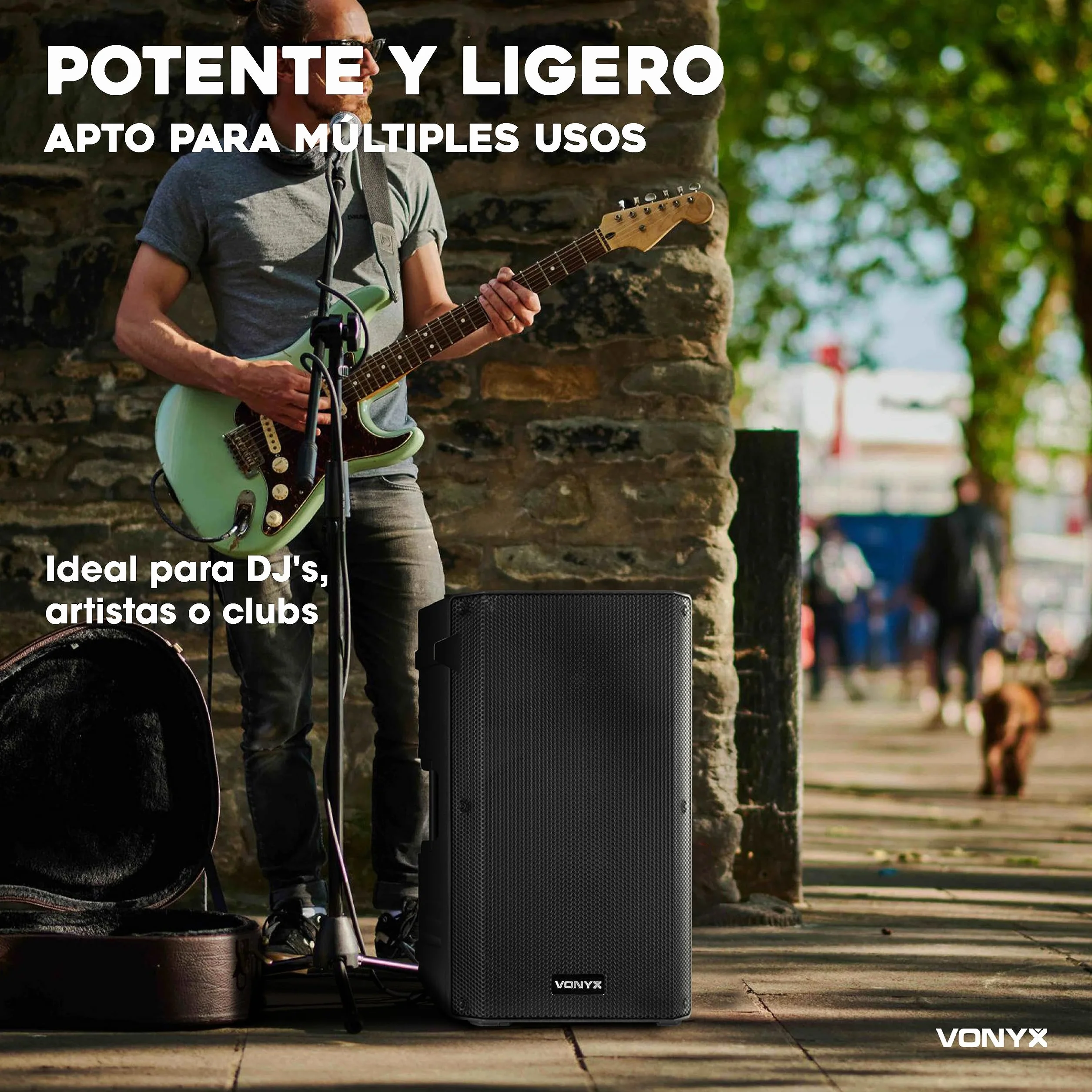 Vonyx VSA15BT Altavoz Activo portátil 1000w autoamplificados. Altavoz 15 Pulgadas Profesional con Bluetooth, Ecualizador, Entrada de Guitarra y Reproductor MP3