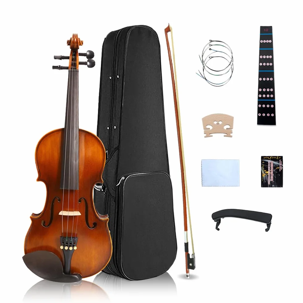 Violines acústicos hechos a mano de 4 cuerdas en tamaños de 1/8 1/4 1/2 4/4 hechos con maderas de abeto de arce con accesorios de ébano y son ideales para kits de violín adecuados para