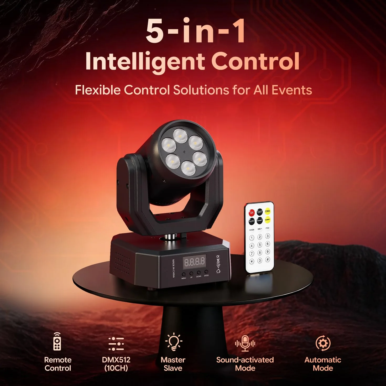 Luz de Escenario Cabeza Móvil 30W con Control Remoto, Wash Espectáculo de Luces 6 LED RGBW mini Luz de Fiesta DMX512 Efecto de Haz de Control de Sonido para DJ Disco Bar Concierto 2PCS