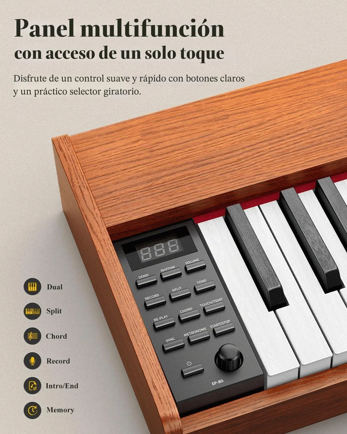 Eastar EP-80 Teclado de Piano de 88 Teclas,Piano Eléctrico de Tamaño Completo con Teclas Sensibles a la Velocidad,Paquete de Piano Digital Portátil para Principiantes con Soporte,Pedal y Atril,Marrón
