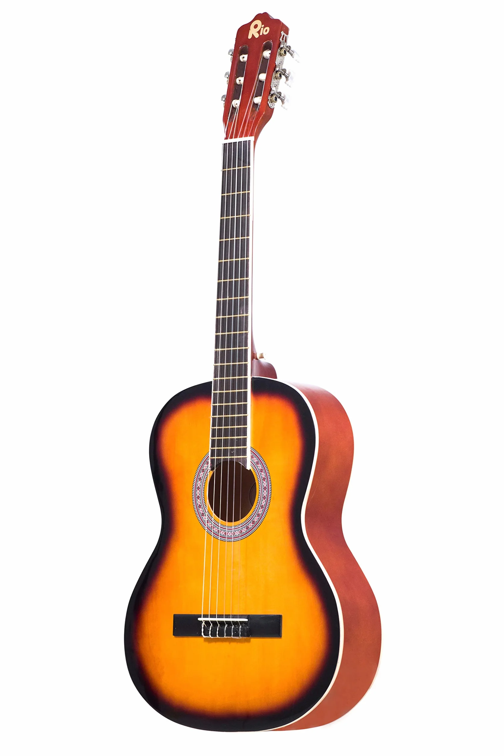 Rio Sunburst - Juego de guitarra acústica de nailon de 99 cm, 4/4, tamaño completo (Sunburst)