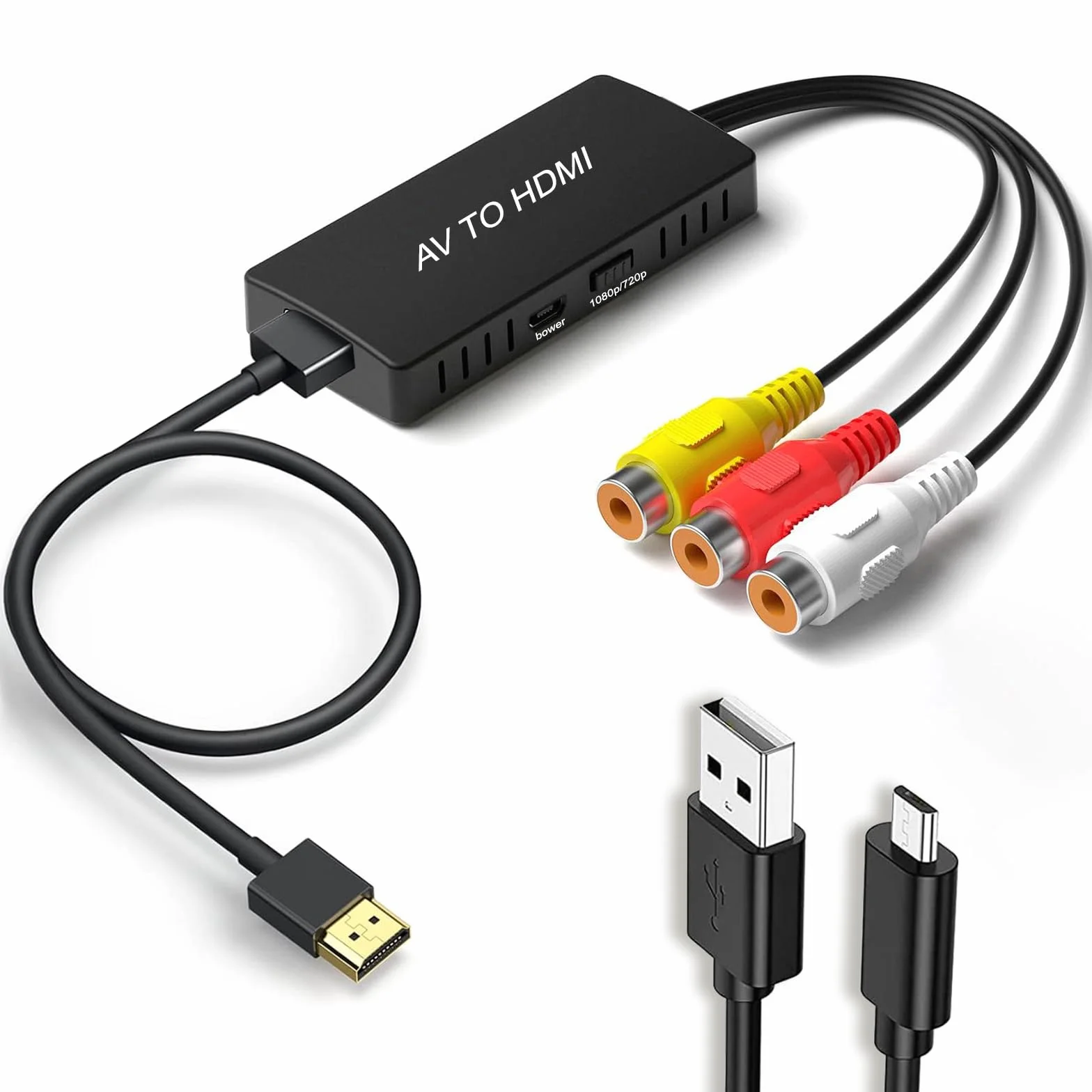 RCA a HDMI Adaptador HDMI, 720/1080p Convertidor Audio y Video Compatible con PAL/NTSC para PC Portátil PS2 PS3 Xbox N64 STB VHS VCR Cámara DVD