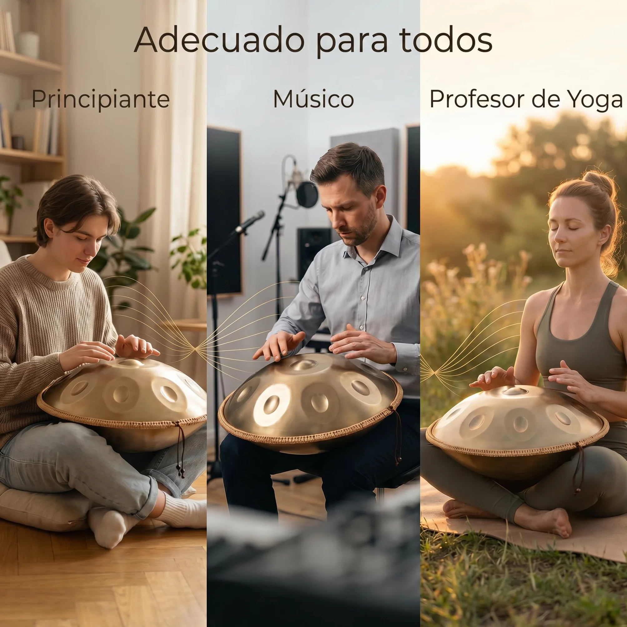 Handpan 22 pulgadas 9 Notas D-Kurd 440 Hz oro tambor set para meditación yoga sanación sonido acero aleación incluye funda, soporte, baqueta, paño de limpieza, pegatinas para partituras