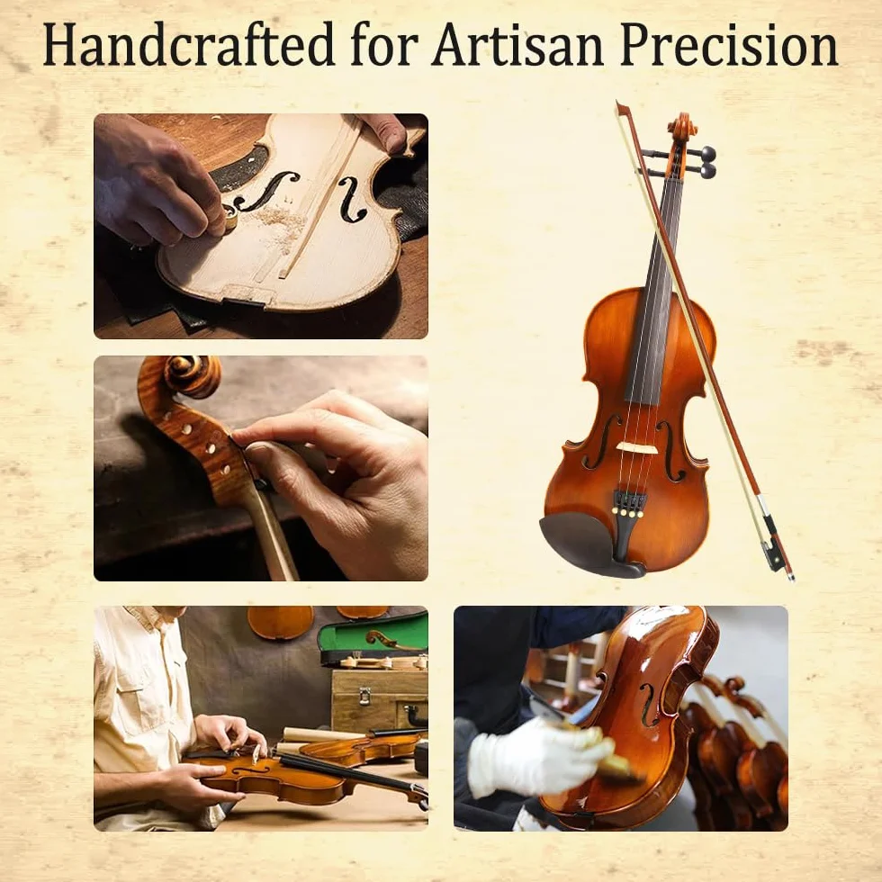 Violines acústicos hechos a mano de 4 cuerdas en tamaños de 1/8 1/4 1/2 4/4 hechos con maderas de abeto de arce con accesorios de ébano y son ideales para kits de violín adecuados para