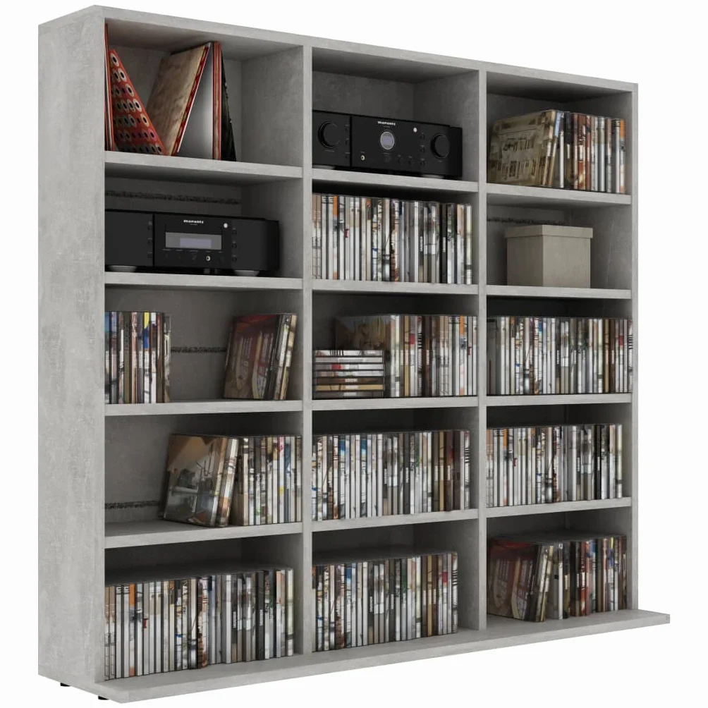 Genérico Estantería para CD contrachapada Gris hormigón 102x23x89,5 cm,Almacenamiento para CD y DVD-801791