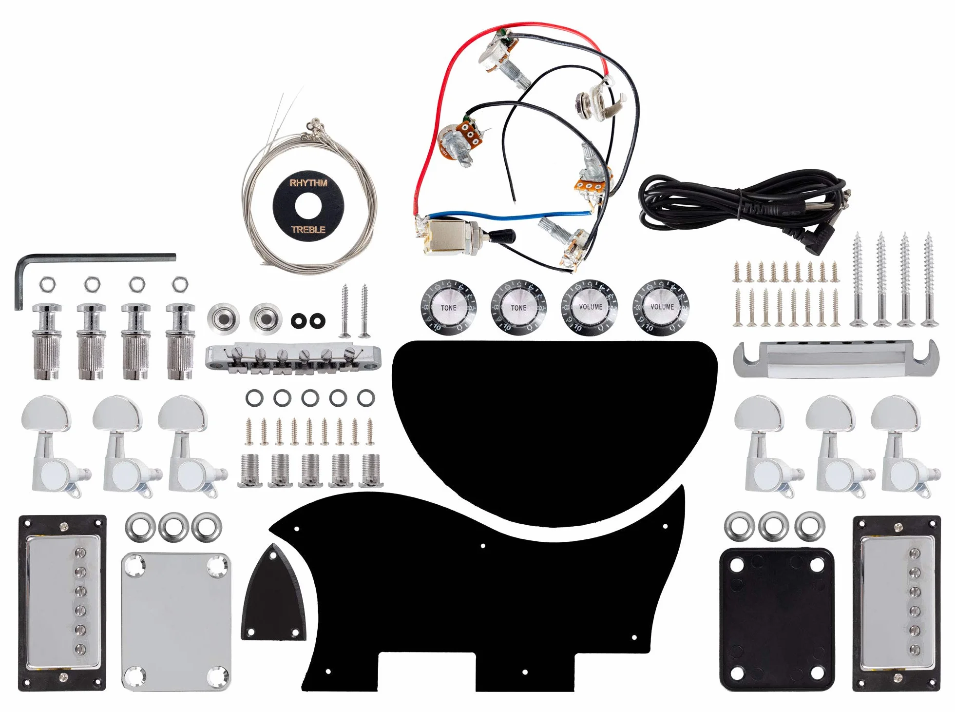 Rocktile Kit guitarra eléctrica Double Cut — DIY: cuerpo y mástil atornillado de caoba, diapasón de palisandro y pastillas humbucker. Ideal para principiantes y aficionados
