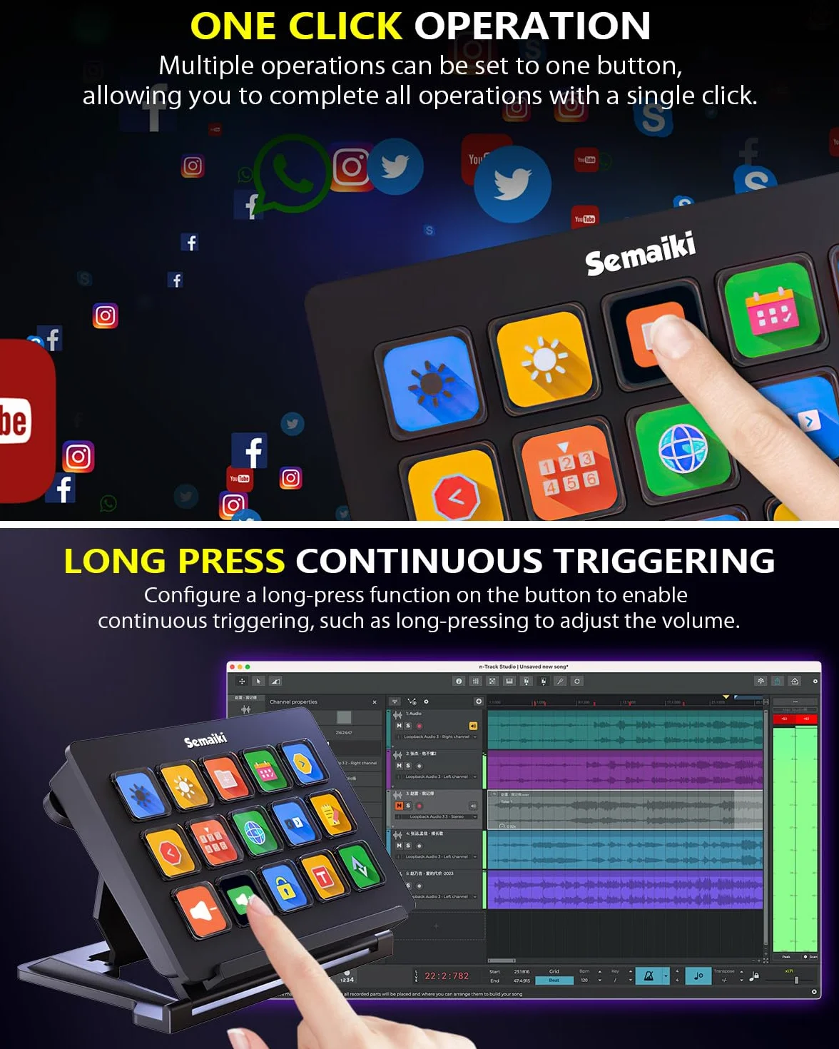 Semaiki Teclado macro Stream Controller con 15 teclas macro LCD personalizables, activa acciones en aplicaciones y software como OBS, Twitch, Streamlabs, Discord, Mac y Windows