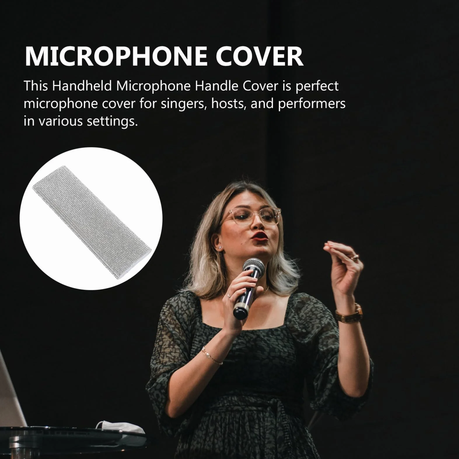 Toyvian Funda con Diamantes de Imitación para Micrófono Inalámbrico, Cubierta Brillante Decorativa para Cantantes y Presentadores, Accesorio de Lujo para Escenario Karaoke y Fiestas Fácil de Poner