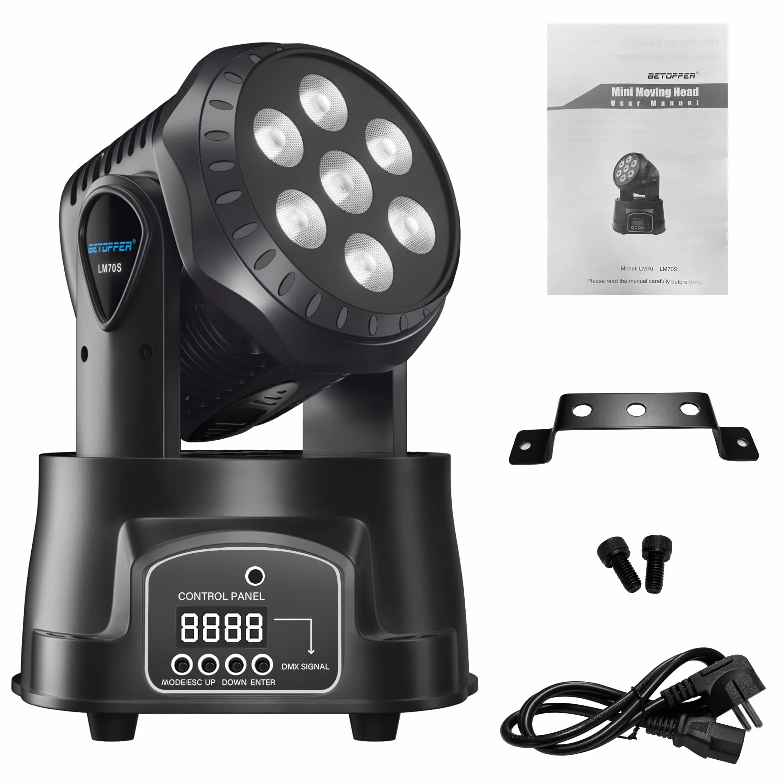 BETOPPER Cabeza Móvil LED, Luz Discoteca 7x8W LED RGBW, DMX 512 Luces Discoteca con 4 Modo de Control para DJ, Disco Party, Bar Club Nocturno LM70S 1-Pack